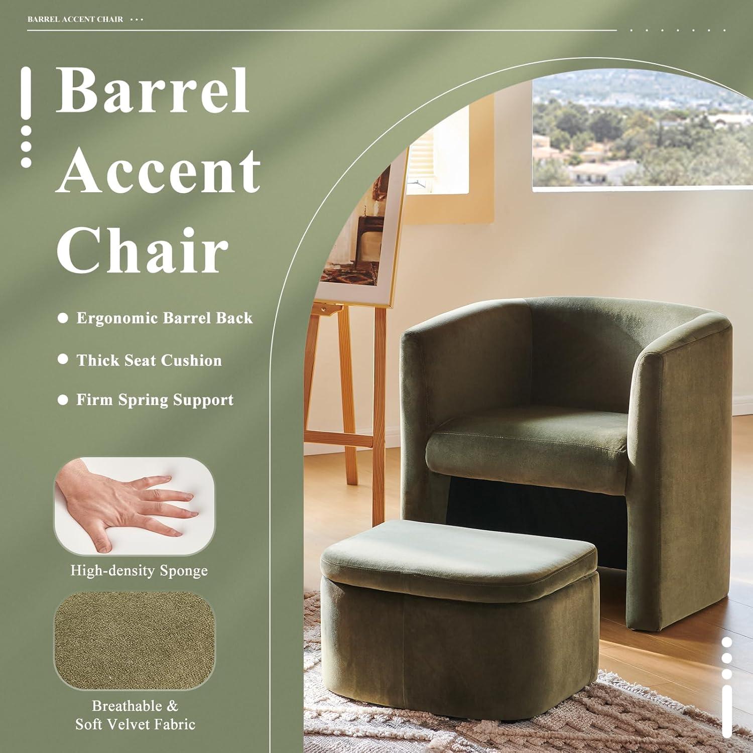 Barrel Chair with Storage Ottoman Set | COLAMY | Green