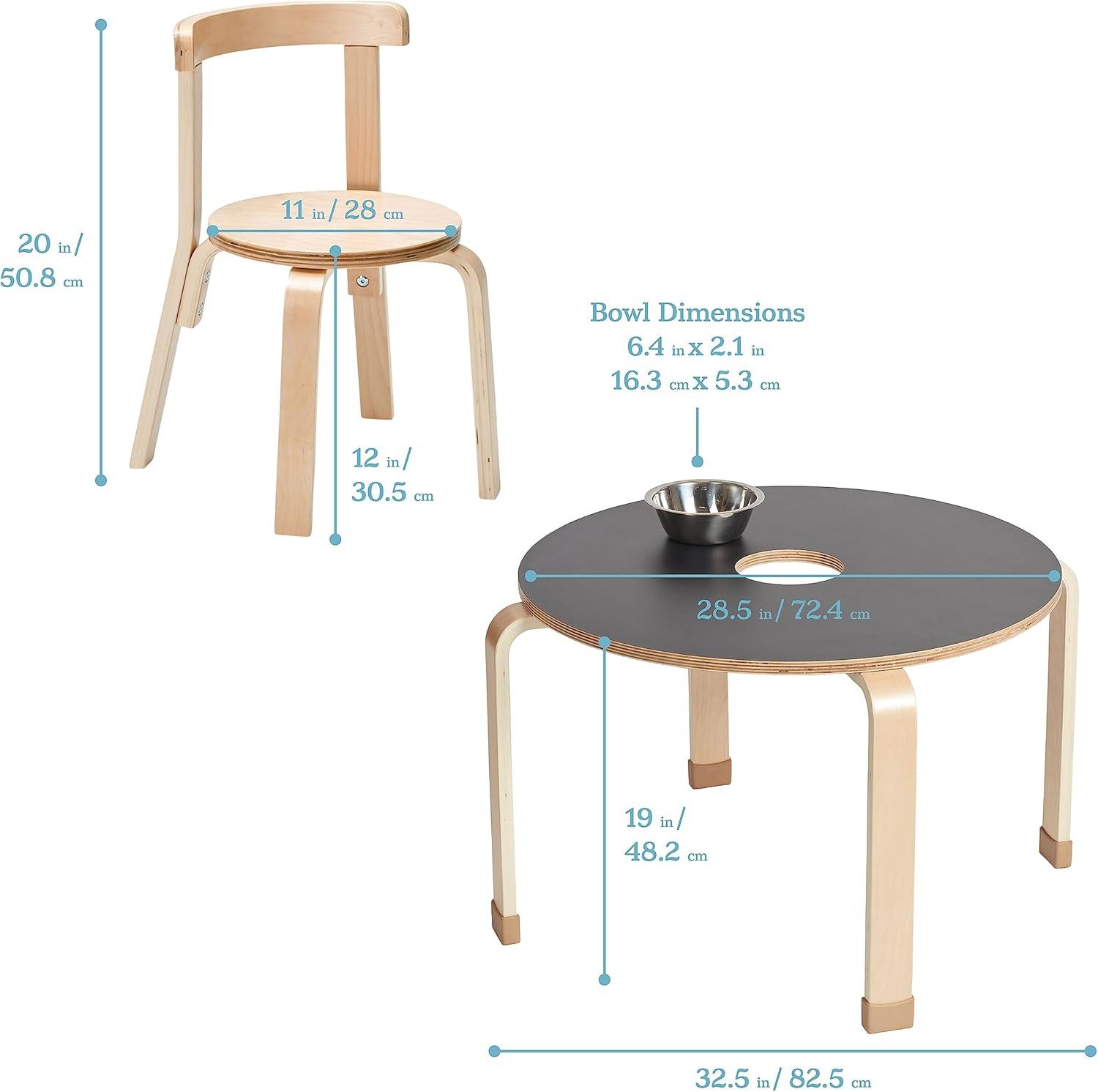 ECR4Kids Bentwood Round Table and Curved Back Chair Set, Kids Furniture, 5-Piece
