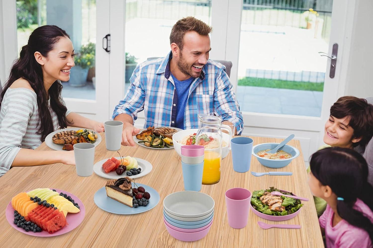 Bamboo Bowls - Set of 6-18 oz Bamboo Dishes for Kids & Adults - Dishwasher Safe Eco Friendly for Self Feeding, Toddler Snack, BPA Free for Kids Cereal, Camping Dinnerware