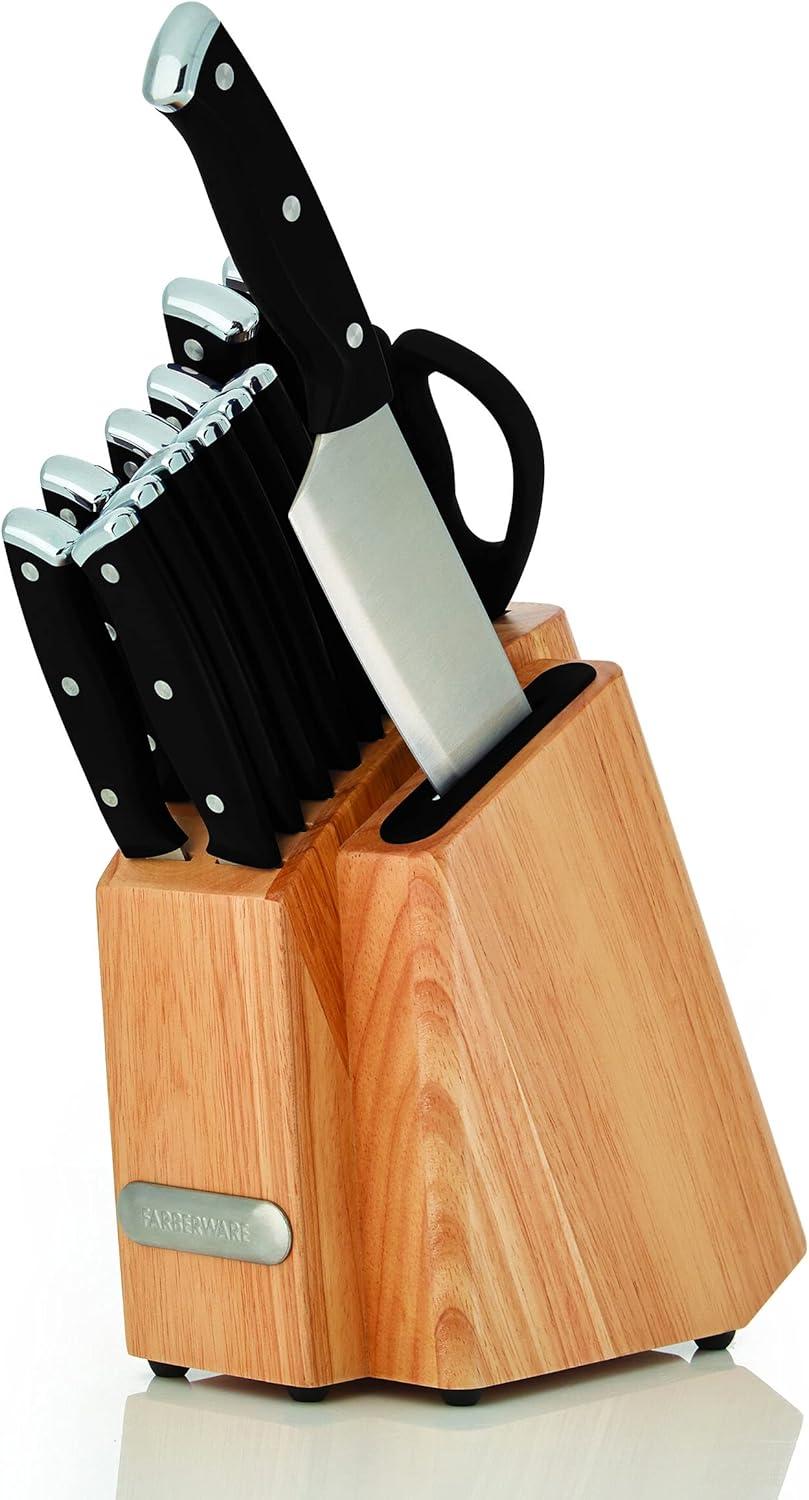 Farberware Edgekeeper Triple Riveted Slim Knife Block Set with Built in Sharpener, 14-Piece, Black