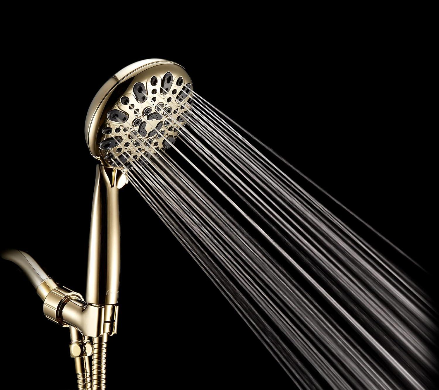 Polished Brass Handheld Shower Head with 6 Spray Settings