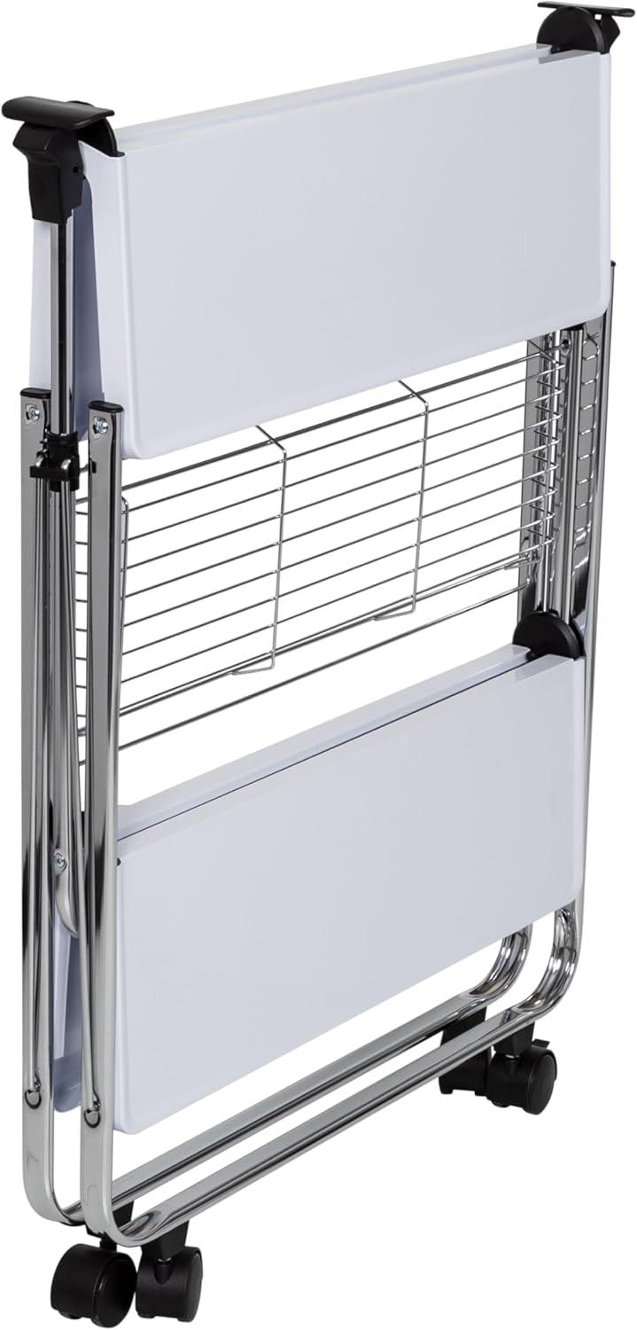 Honey-Can-Do Foldable Cart White/Chrome: Utility Storage Cart, Rolling & Collapsible, 2 Shelves, Steel, Universal Placement