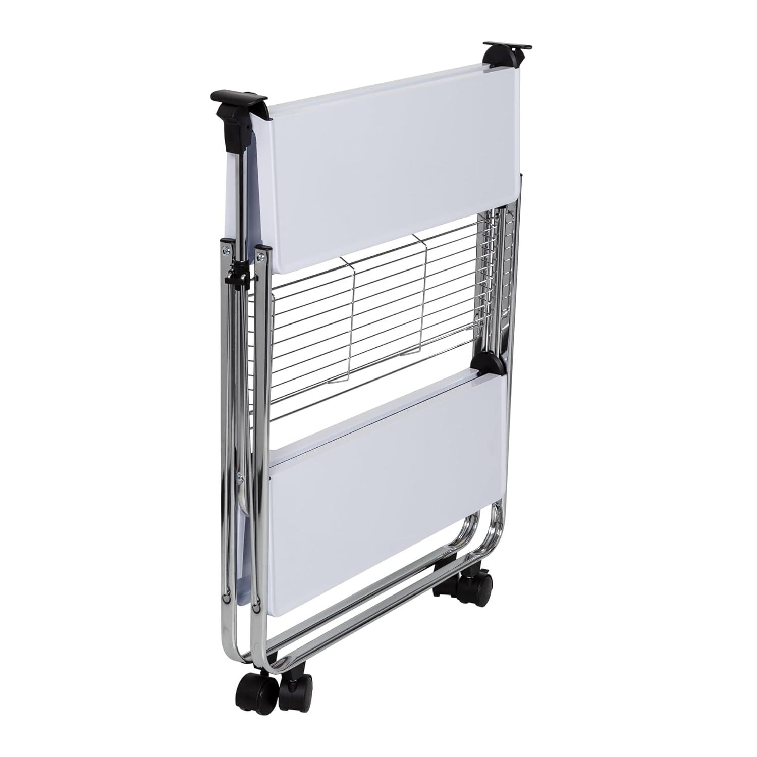 Honey-Can-Do Foldable Cart White/Chrome: Utility Storage Cart, Rolling & Collapsible, 2 Shelves, Steel, Universal Placement