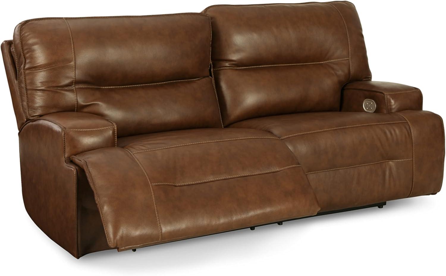 Brown Faux Leather Power Reclining Sofa with Adjustable Headrest