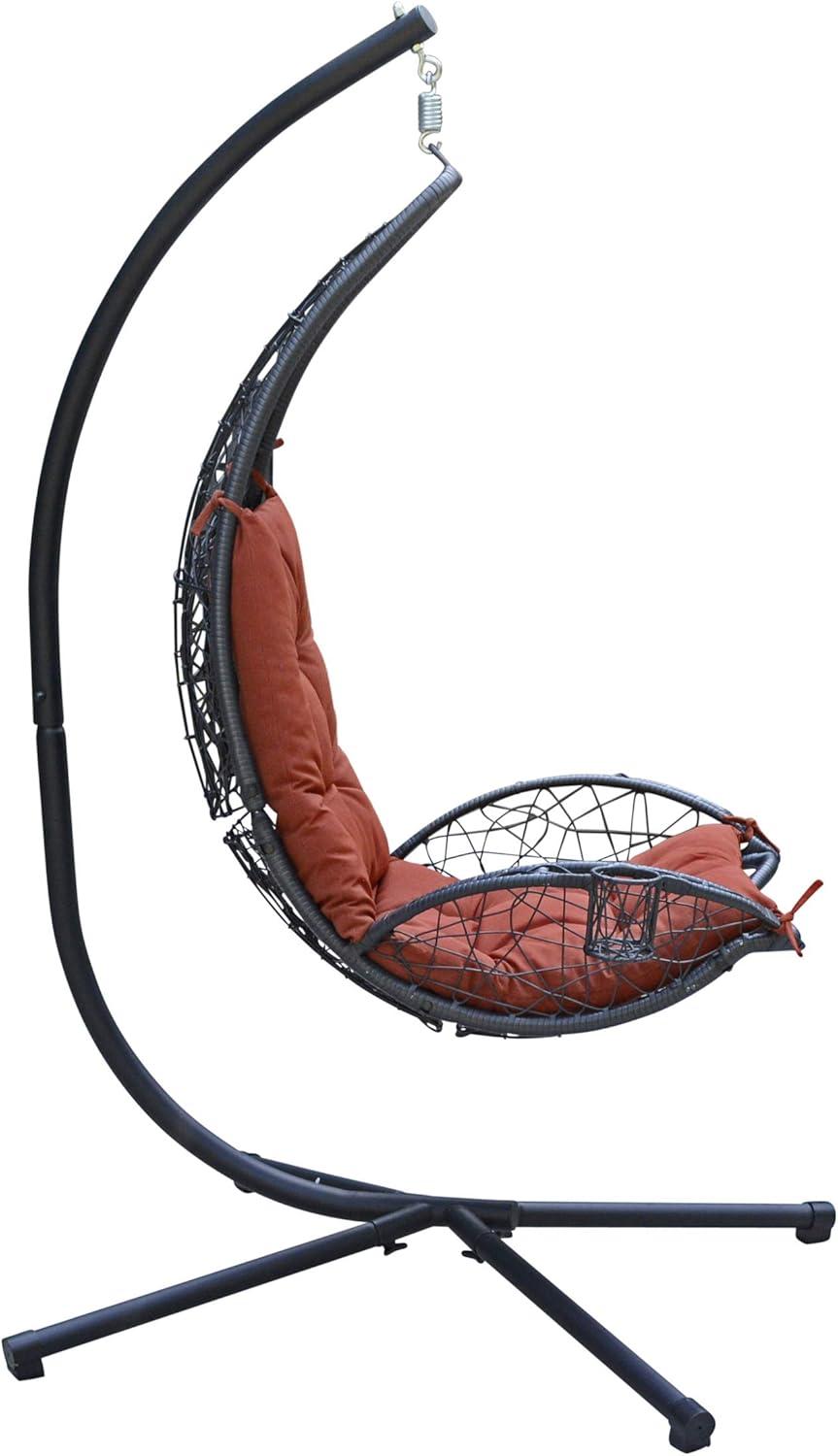 Cushioned Rattan Wicker Hanging Chair with Stand - Terra Cotta - Algoma: Outdoor Patio Furniture, UV Resistant