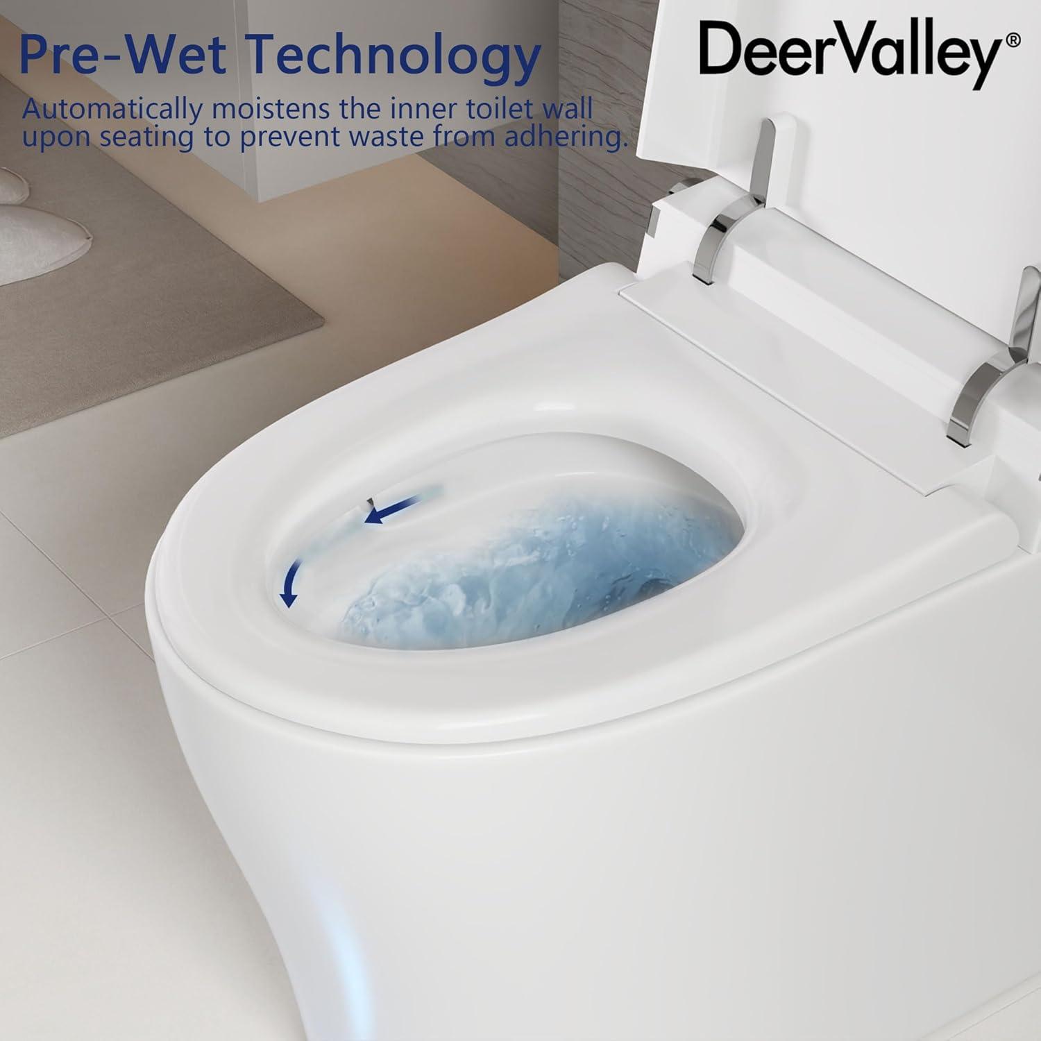 DeerValley Smart Toilet Elongated 1 Piece 1.28GPF  Fully Glazed Toilet with Heated Seat & Foot Kick Flush & Night Light DV-1S0029-V1
