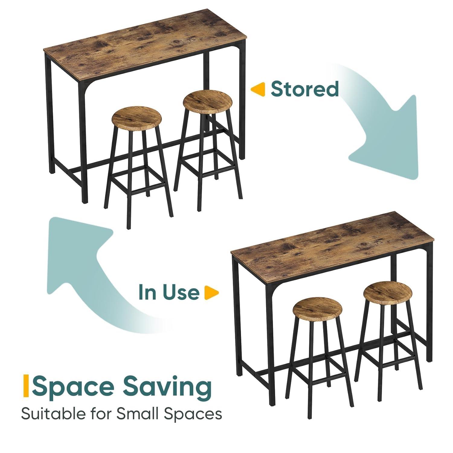 PAPROOS Bar Table Set for 2, 3 Pcs Pub Bistro Table and PU Upholstered Stools with Backrest, Industrial Counter Height Dining Table and Chairs for Kitchen Breakfast Nook Balcony, Rustic Brown
