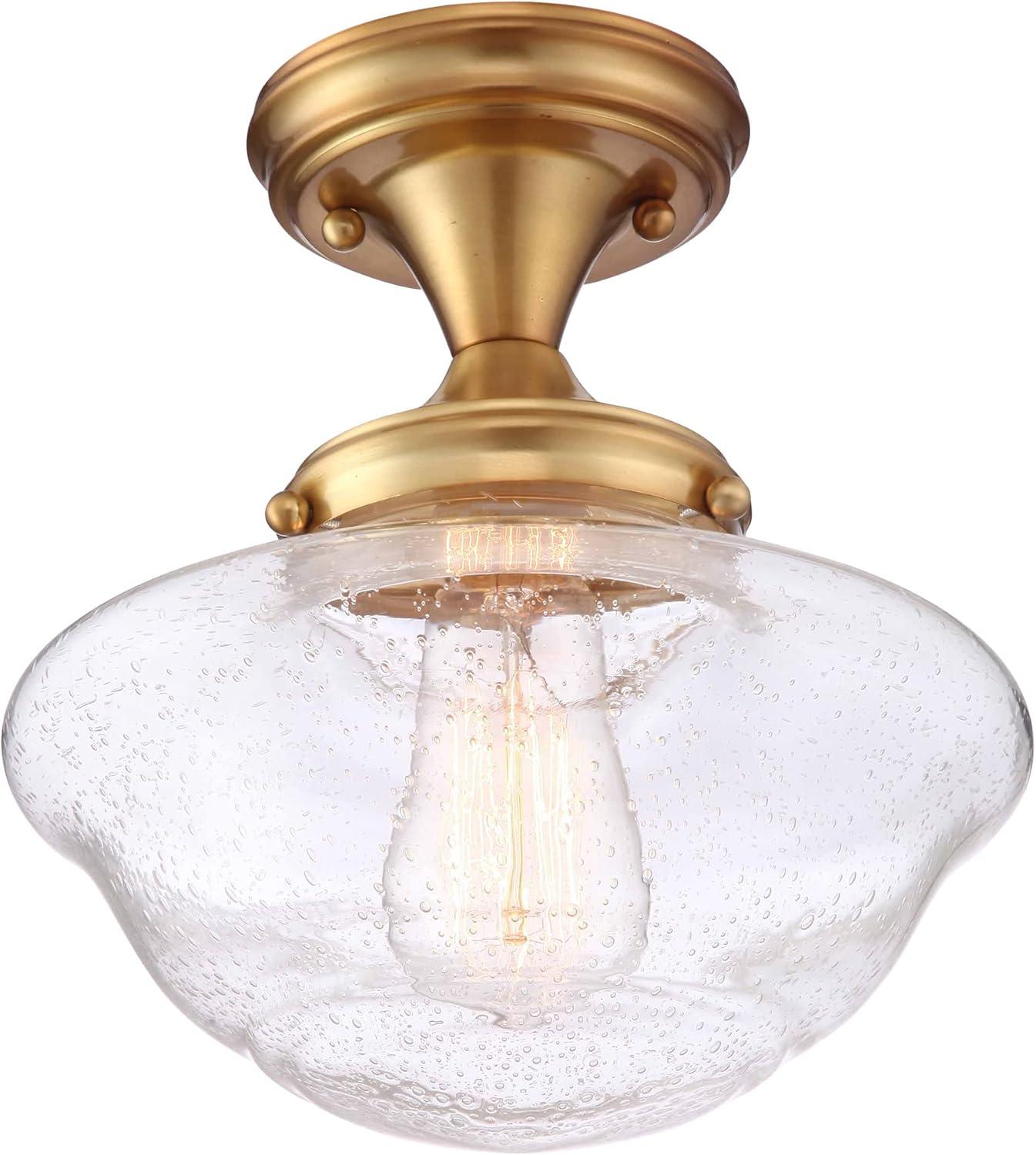 Vintage Schoolhouse Seedy Glass Semi-Flush Mount in Satin Gold