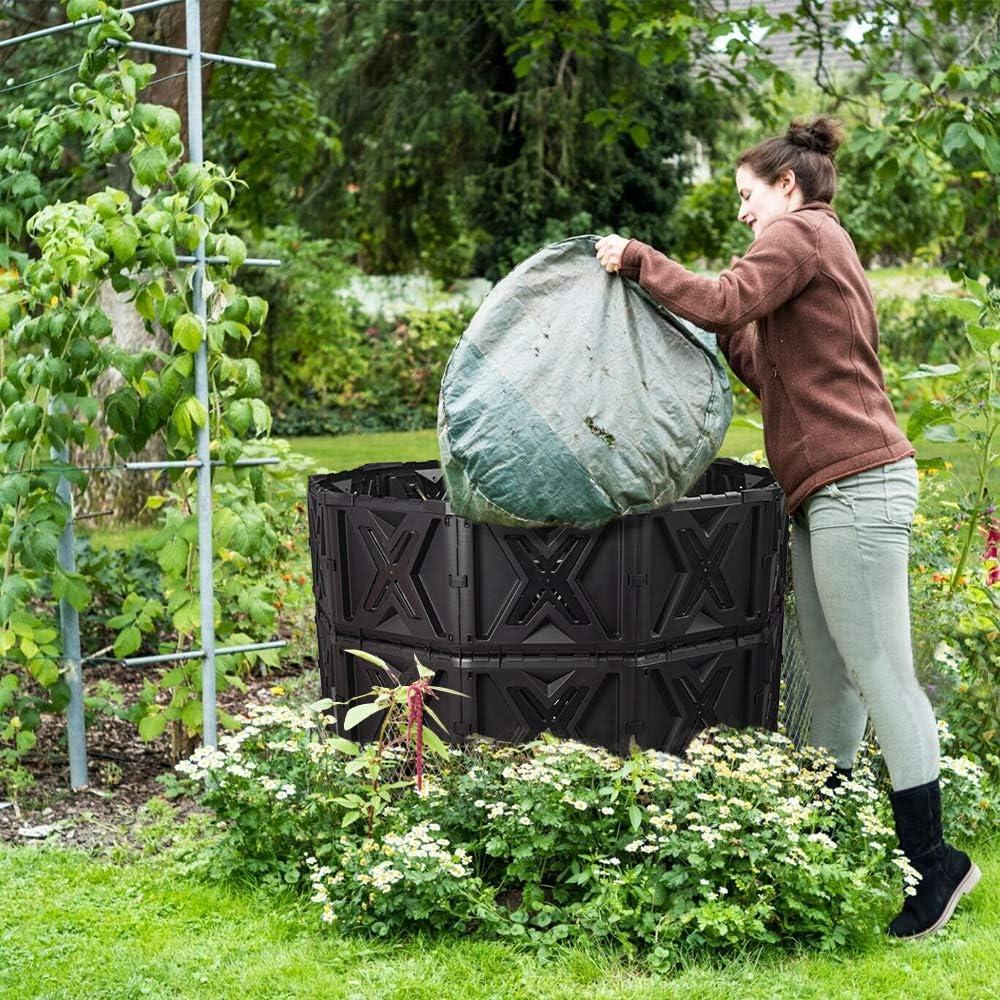 XXL Black and Green Outdoor Compost Bin with Rain Cover