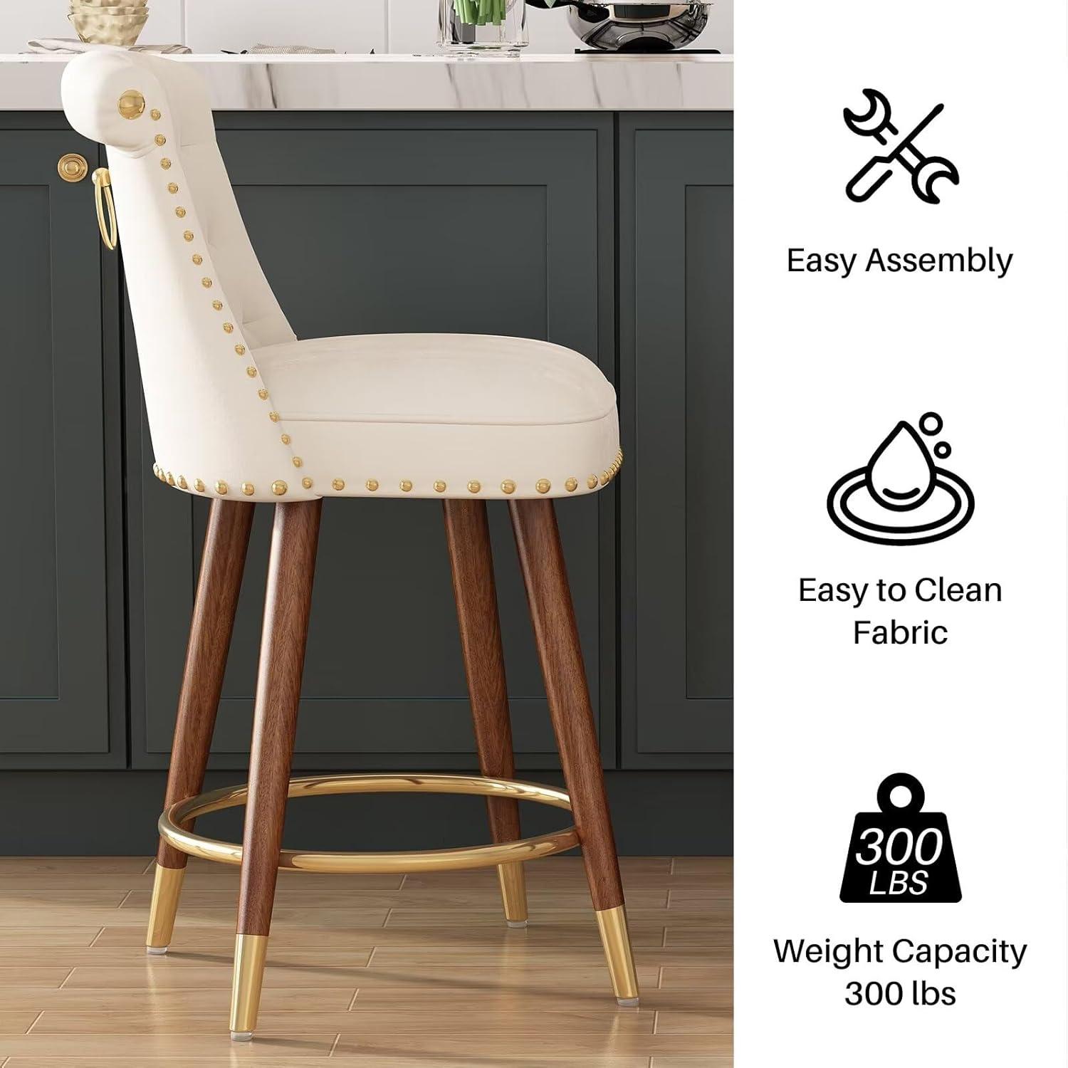 Everly Quinn Claymont Swivel 24 inch Counter Height Stools  (Set of 2) Upholstered Bar Stools with Back