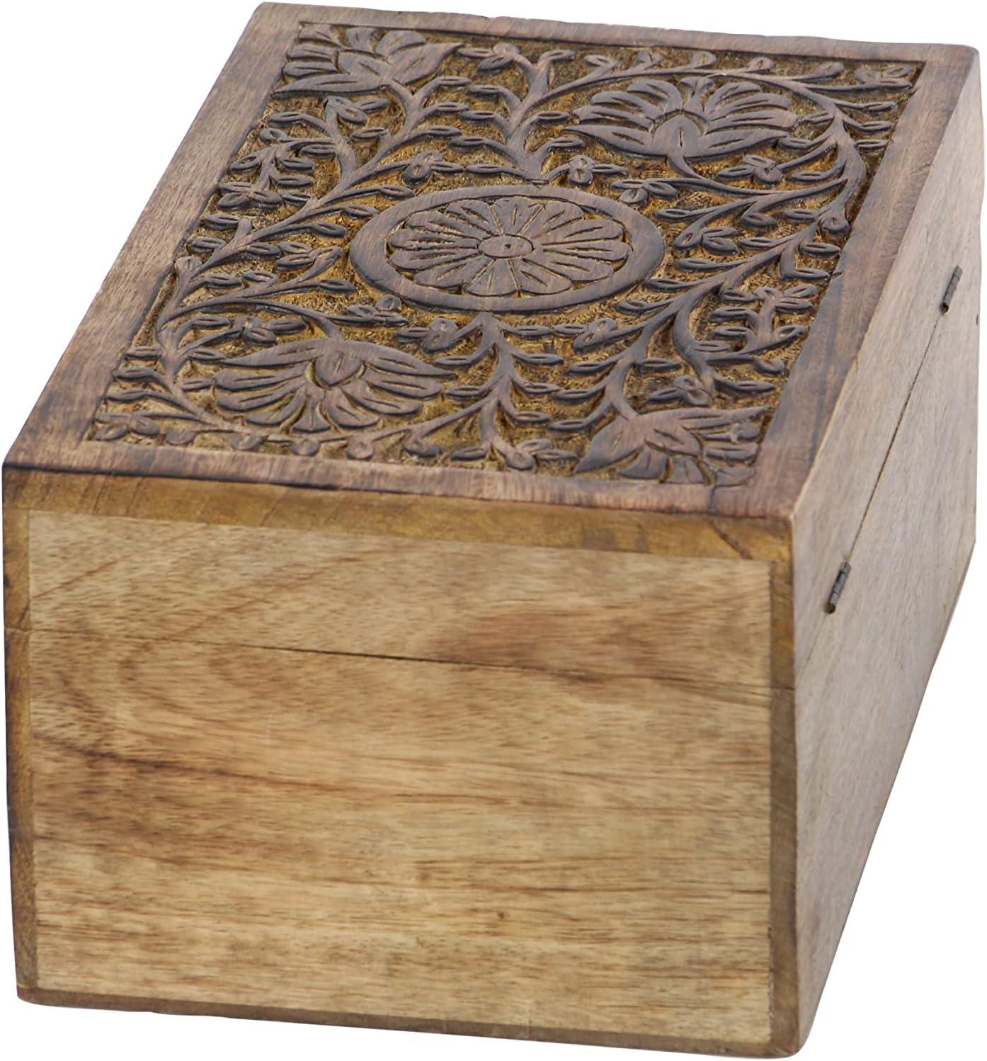 Rustic Mango Wood Floral Carved Lidded Box Set