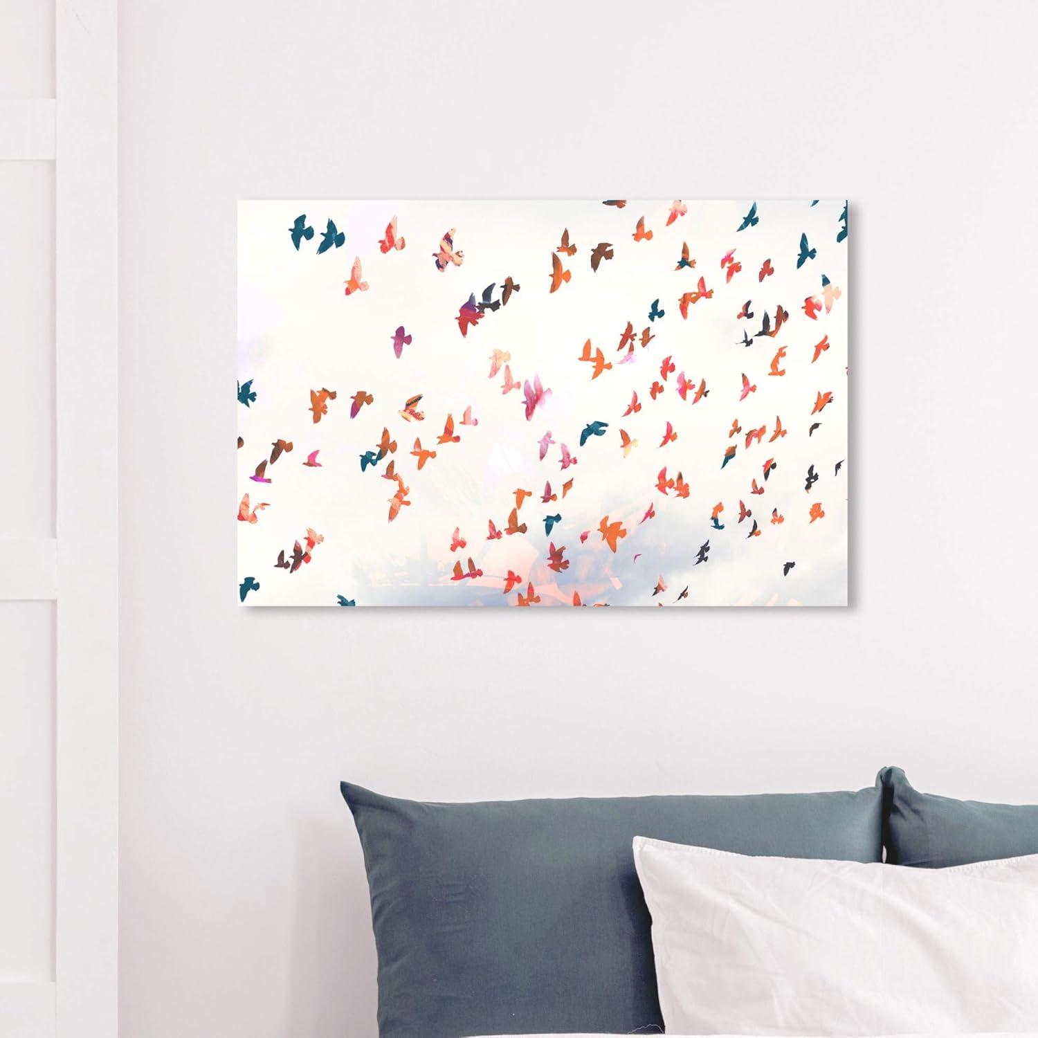 Wynwood Studio 'Birds in the Fall' Animals Wall Art Canvas Print - White, Orange, 36" x 24"