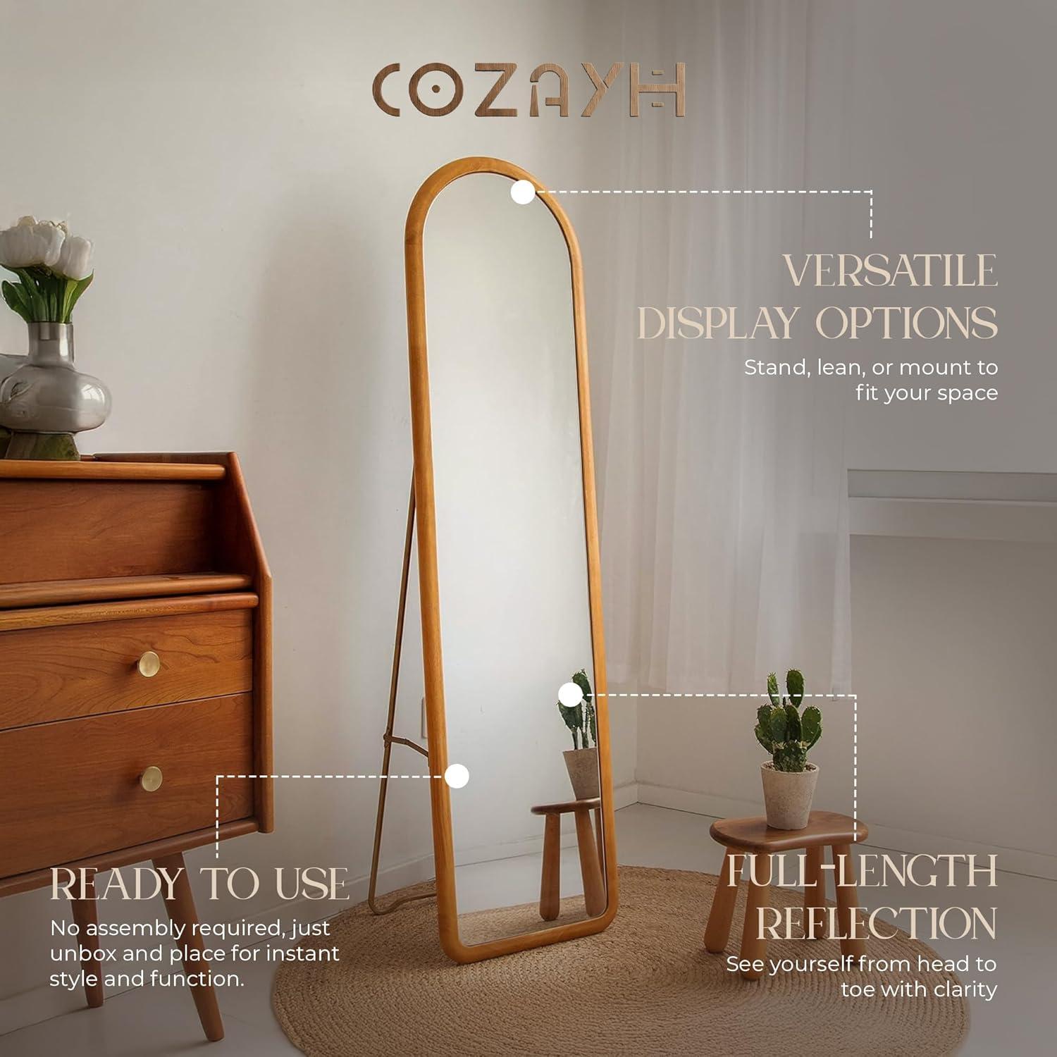 COZAYH Full Length Mirror with Stand, Dressing Wall-Mounted Mirror, Floor Mirror Solid Wood Frame, Large Body Mirror for Bedroom, Bathroom, Living Room