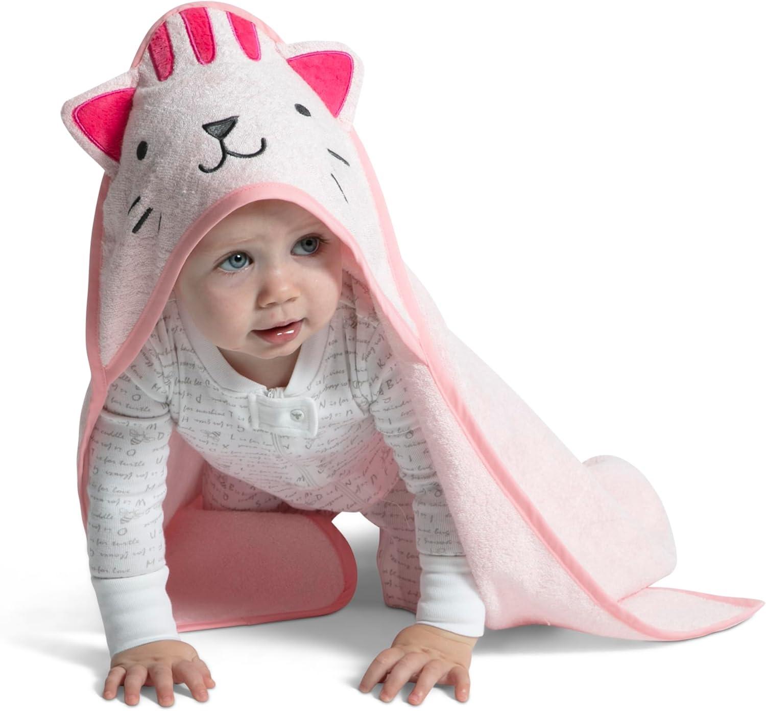 Delta Children Baby/Infant Hooded Bath Towel - Super Soft and Absorbent- Newborn Essential - Ideal Baby Registry/Shower Gift for Boys and Girls, Pink Cat