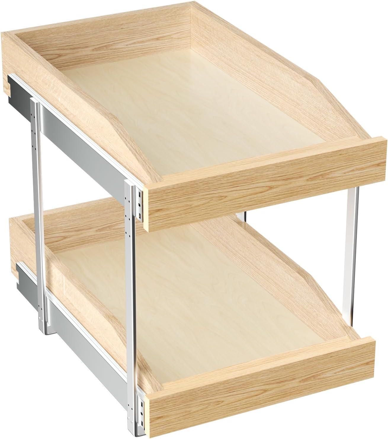 LOVMOR 2 Tier Pull Slide Out Cabinet Organizer 13 Inch x 21 inch, Cabinet Drawer Organizer with U Bracket