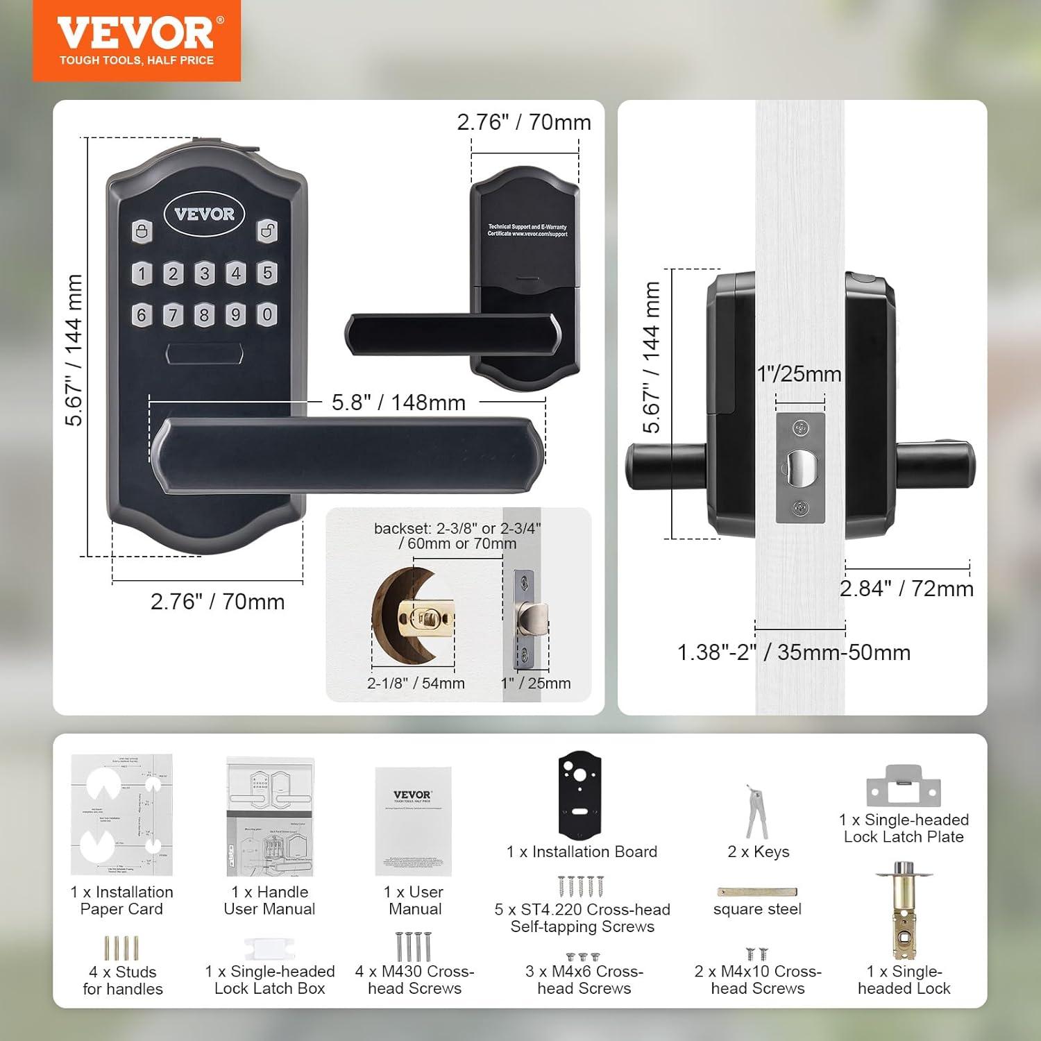 Matte Black Keyless Entry Door Lock with Handle