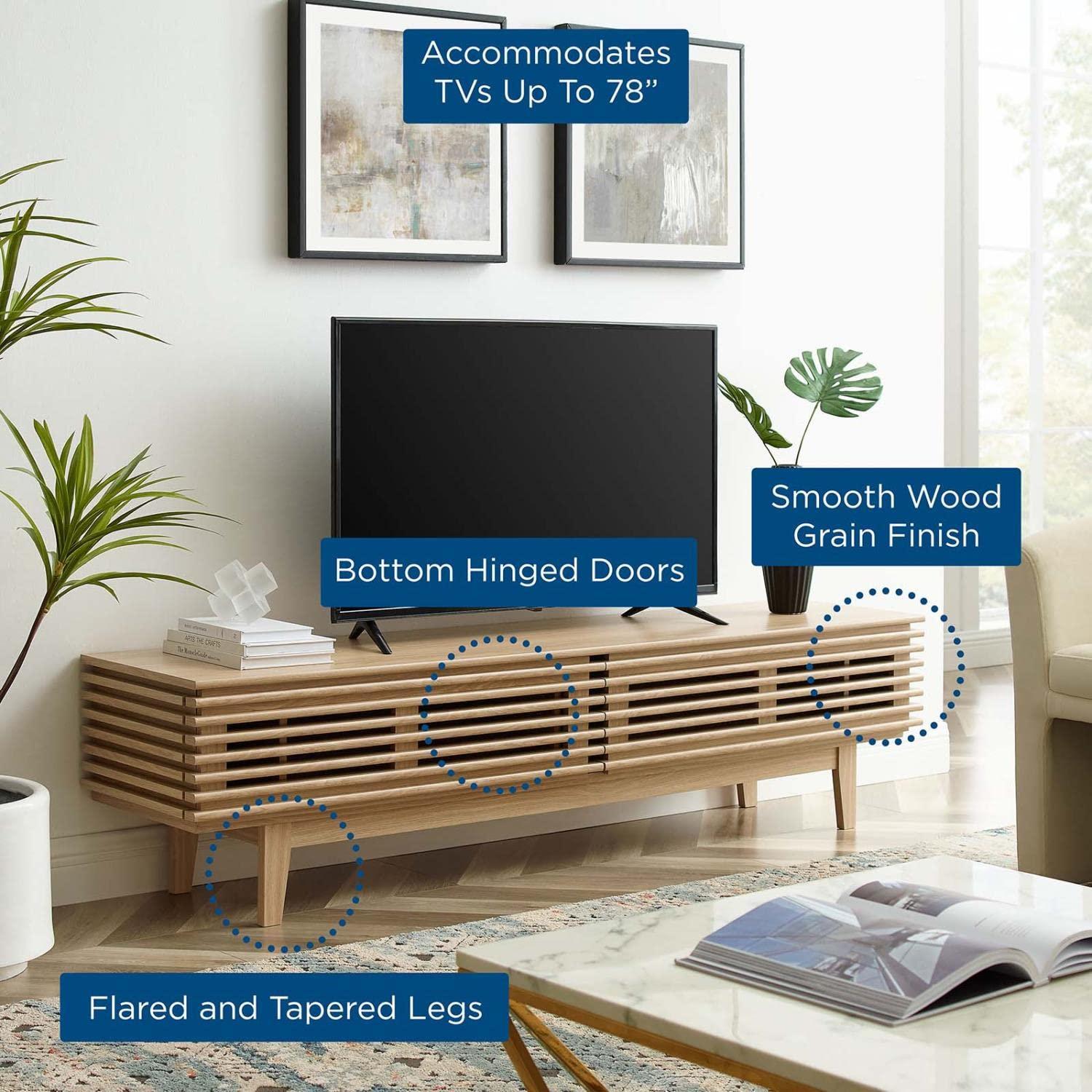 Render TV Stand for TVs up to 80" Brown - Modway: Mid-Century Modern, Adjustable Shelves, Cable Management