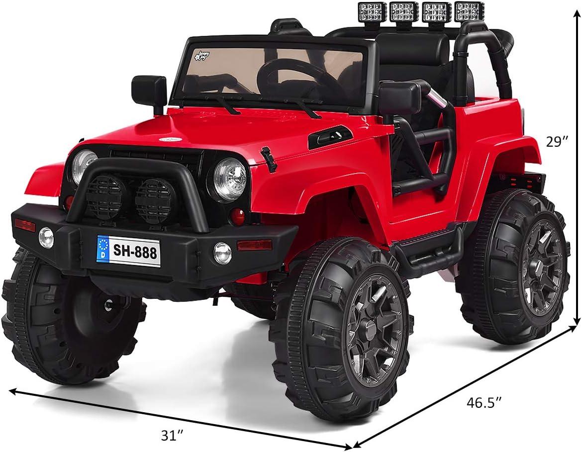 HONEY JOY Ride On Truck, 12V Battery Powered Vehicle Ride On Car with Remote Control, Spring Suspension, Headlights, Music, Mesh Windshield, Electric Cars for Kids, Gift for Boys Girls 3+(Red)