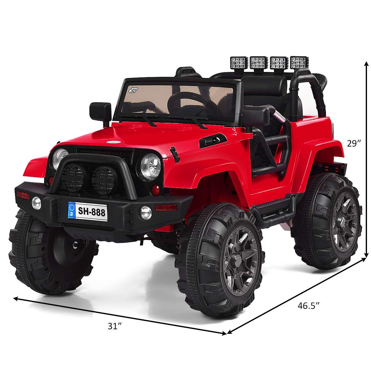 HONEY JOY Ride On Truck, 12V Battery Powered Vehicle Ride On Car with Remote Control, Spring Suspension, Headlights, Music, Mesh Windshield, Electric Cars for Kids, Gift for Boys Girls 3+(Red)