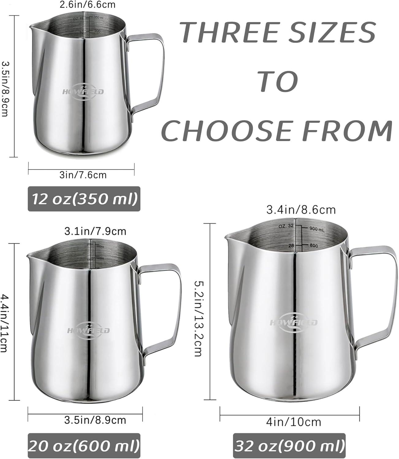 12oz (350ml) Milk Frothing Pitcher 304 Stainless Steel Steaming Jug with Latte Art Pen Anti-Scald Handle & Scale Barista Frother Cup for Cappuccino, Latte, Coffee Accessories