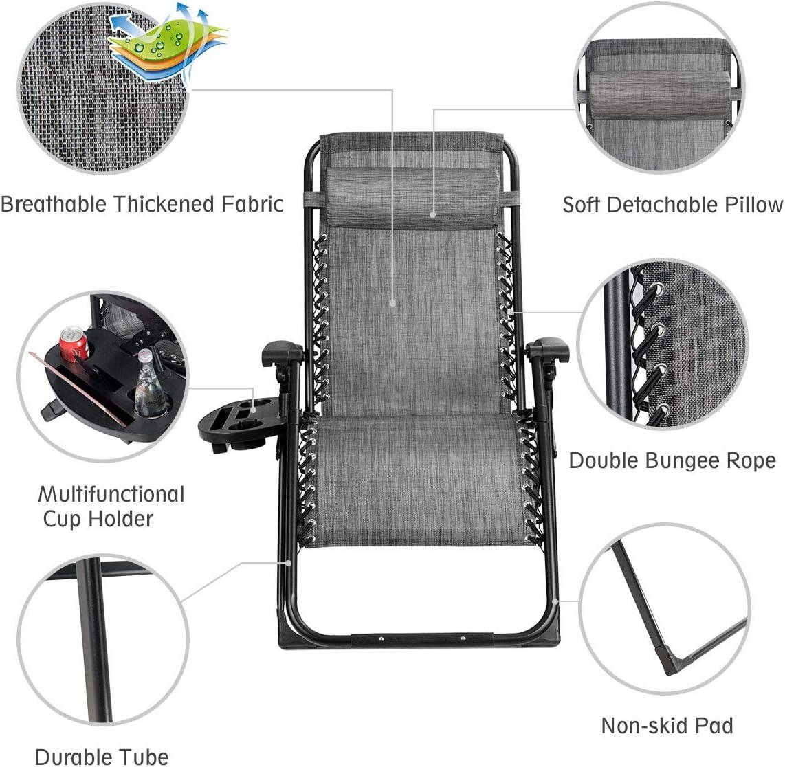 Arlmont & Co. Zero Gravity Chair Set of 2, Outdoor Folding Lounge W/Detachable Headrest & Holder Tray, Adjustable Textilene Lawn Reclining, No Assembly Required, for Patio, Backyard, Garden, Poolside,