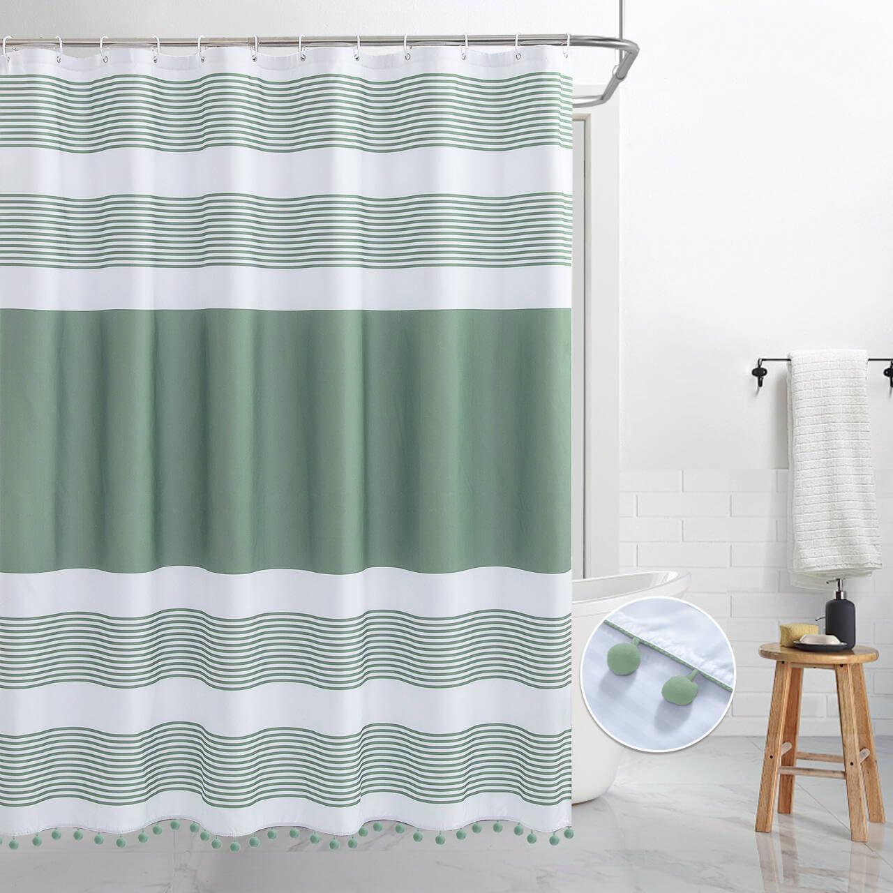 Broddrick Striped Shower Curtain with Hooks Included