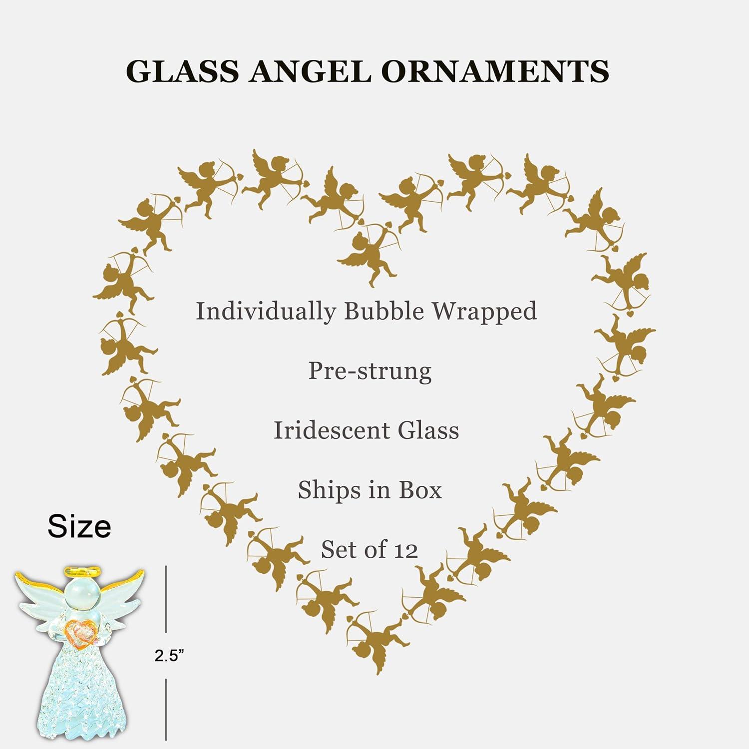 Set of 12 Clear Glass Angel Christmas Ornaments with Gold Accents