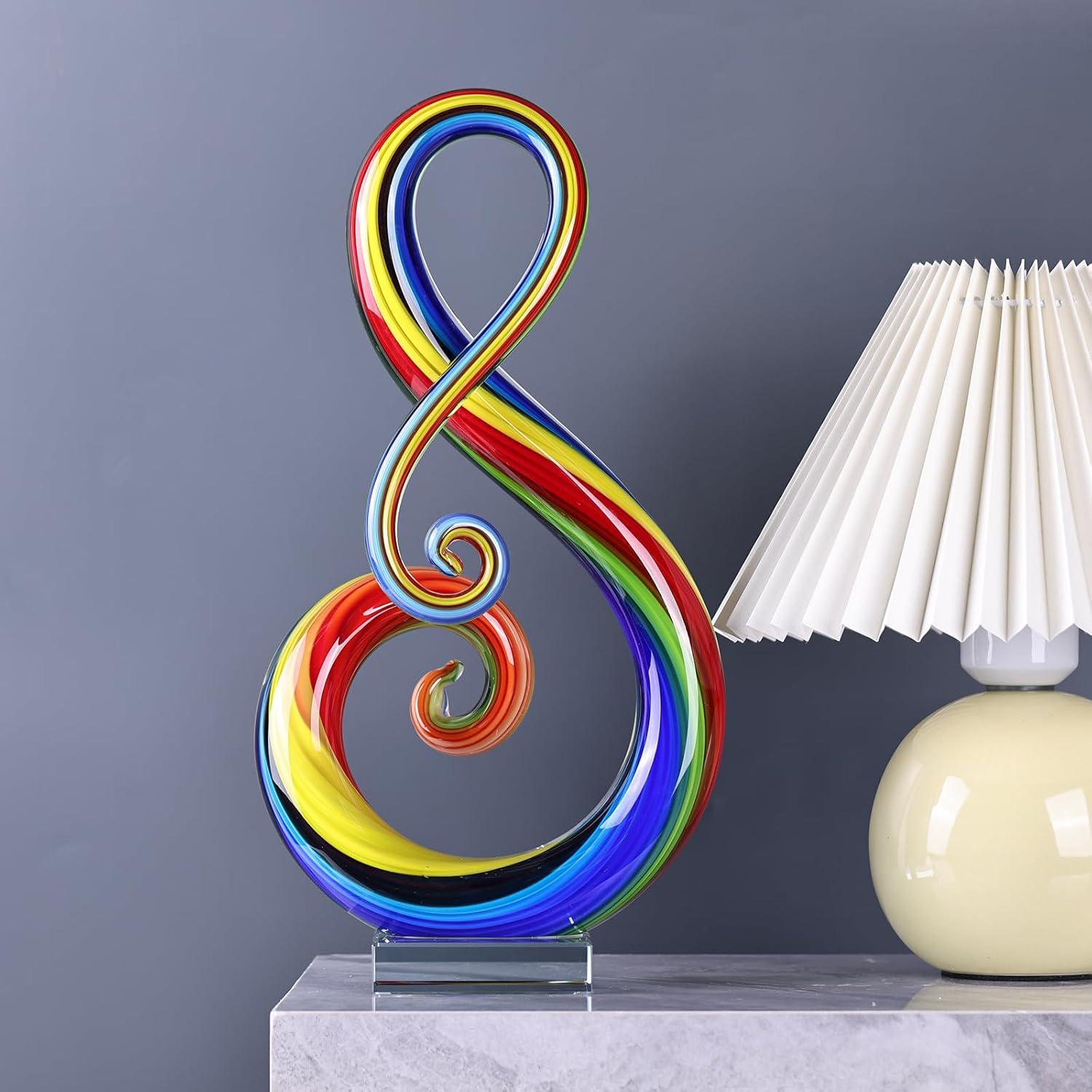 11" MultiColor Art Glass Note Centerpiece on Crystal Base