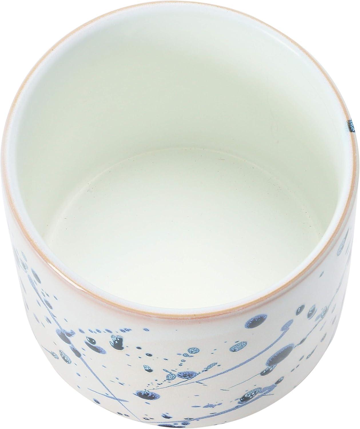 White and Blue Stoneware Footed Planter with Splatter Design