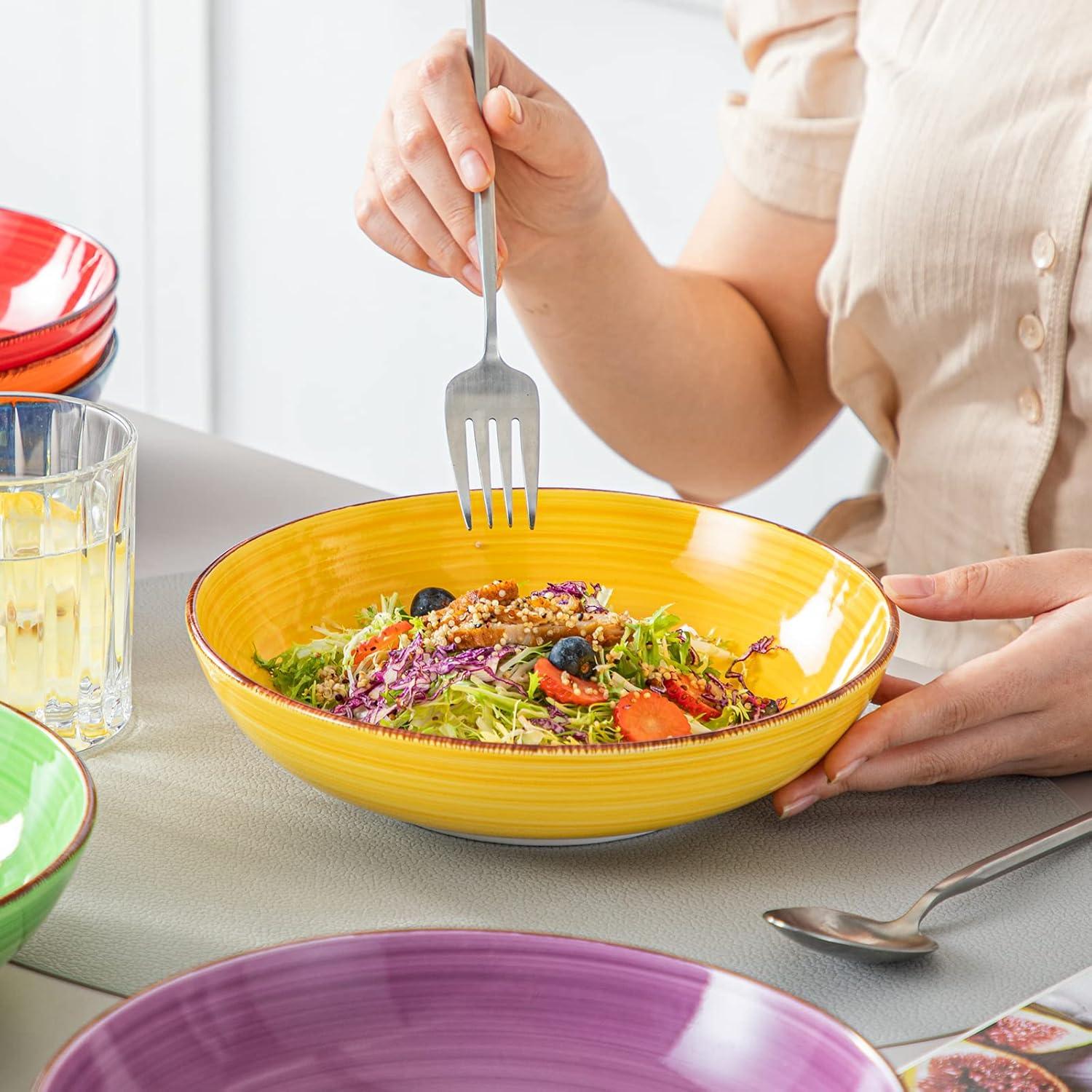 Assorted Color Ceramic Microwave Safe Pasta and Salad Bowls Set