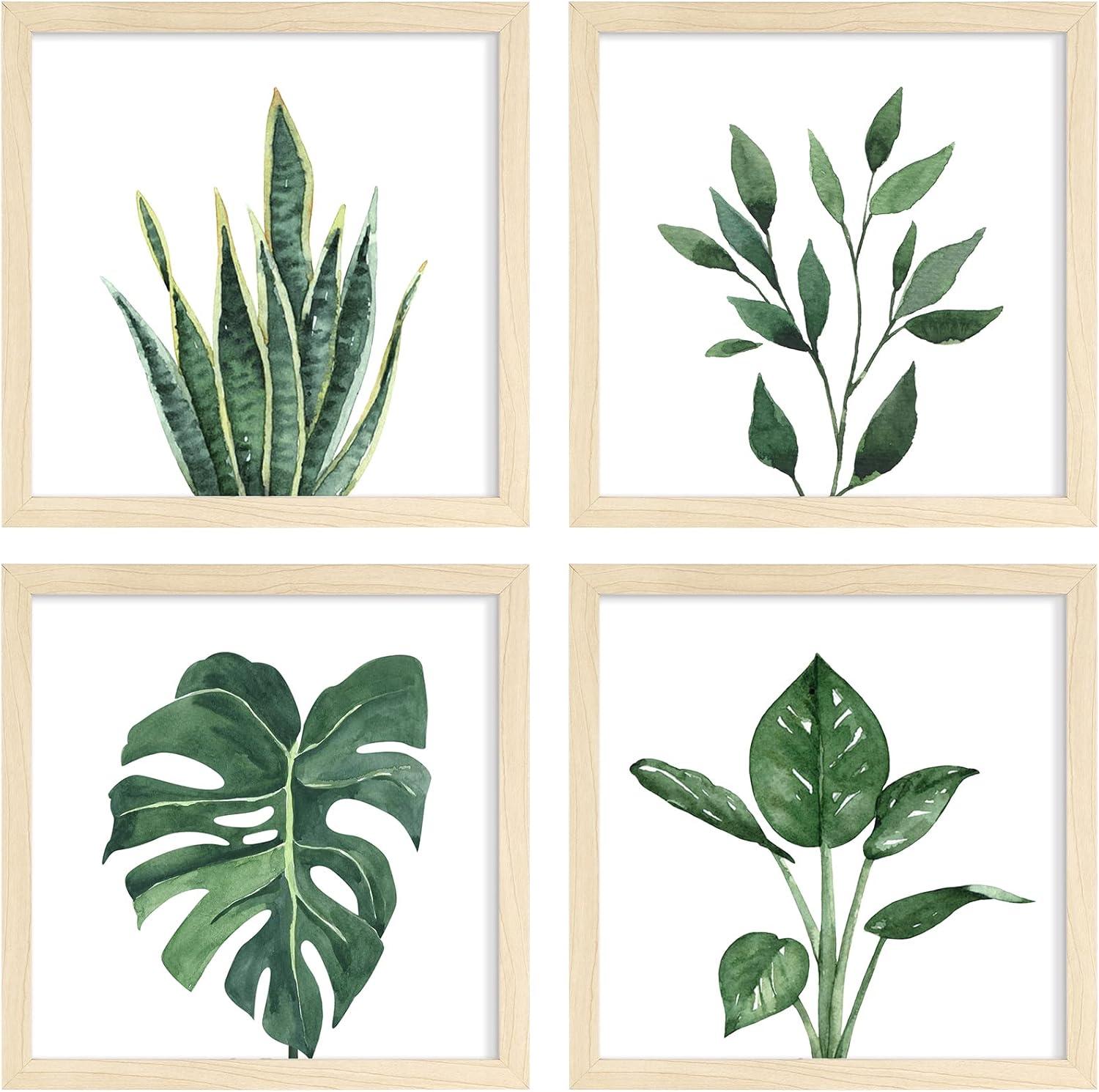 ArtbyHannah Canvas Wall Art Prints, Unframed Botanical Pictures Wall Decor, Sage Green Leaf Plant Poster for Bedroom Decorations & Gift (10x10 Inch, 4 Pack)