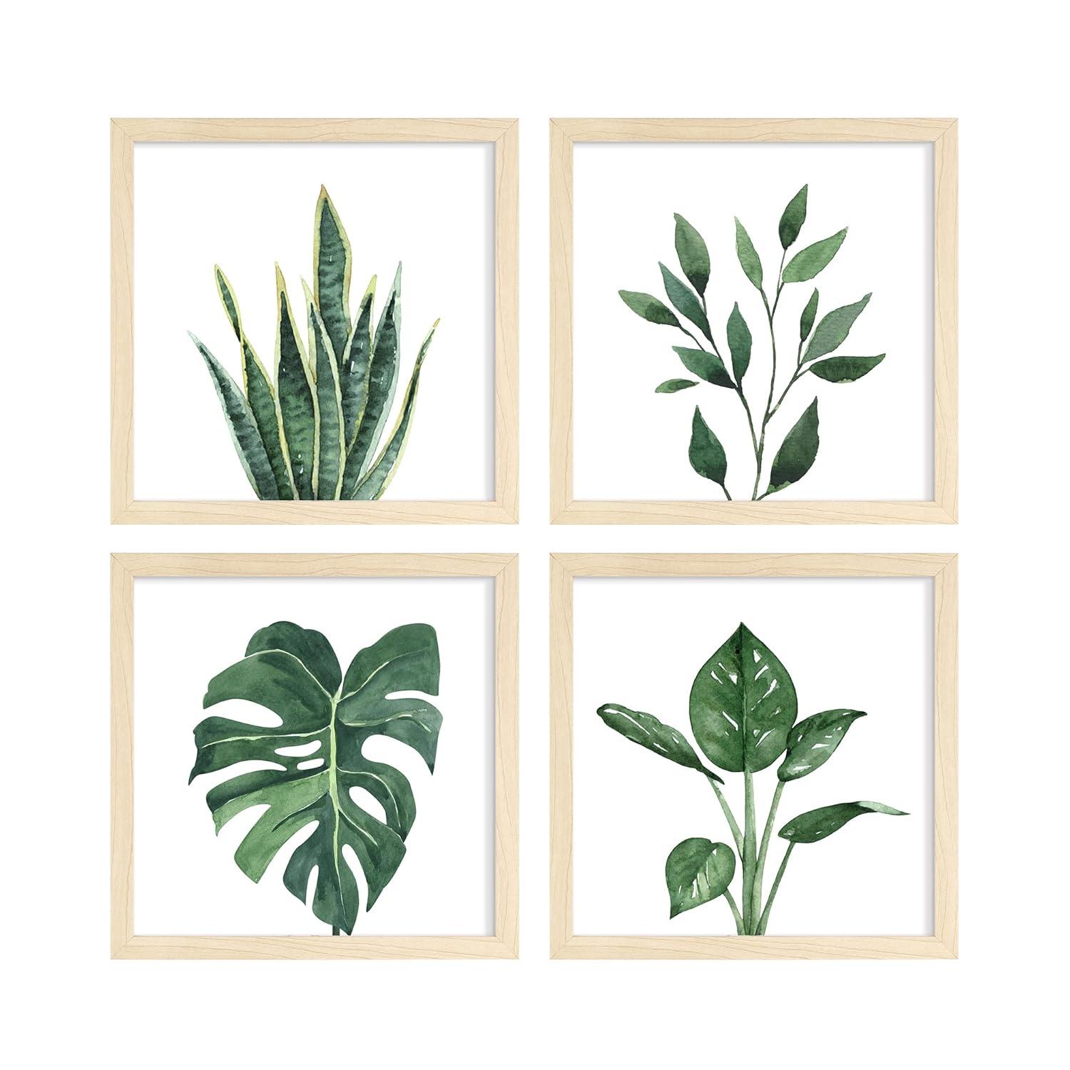 ArtbyHannah Canvas Wall Art Prints, Unframed Botanical Pictures Wall Decor, Sage Green Leaf Plant Poster for Bedroom Decorations & Gift (10x10 Inch, 4 Pack)