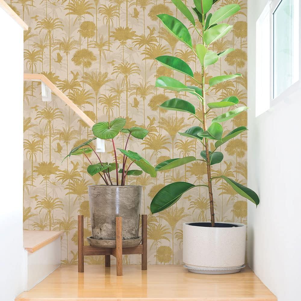 Tempaper Royal Palm Metallic Gold Peel and Stick Wallpaper, 20.5" x 16.5'