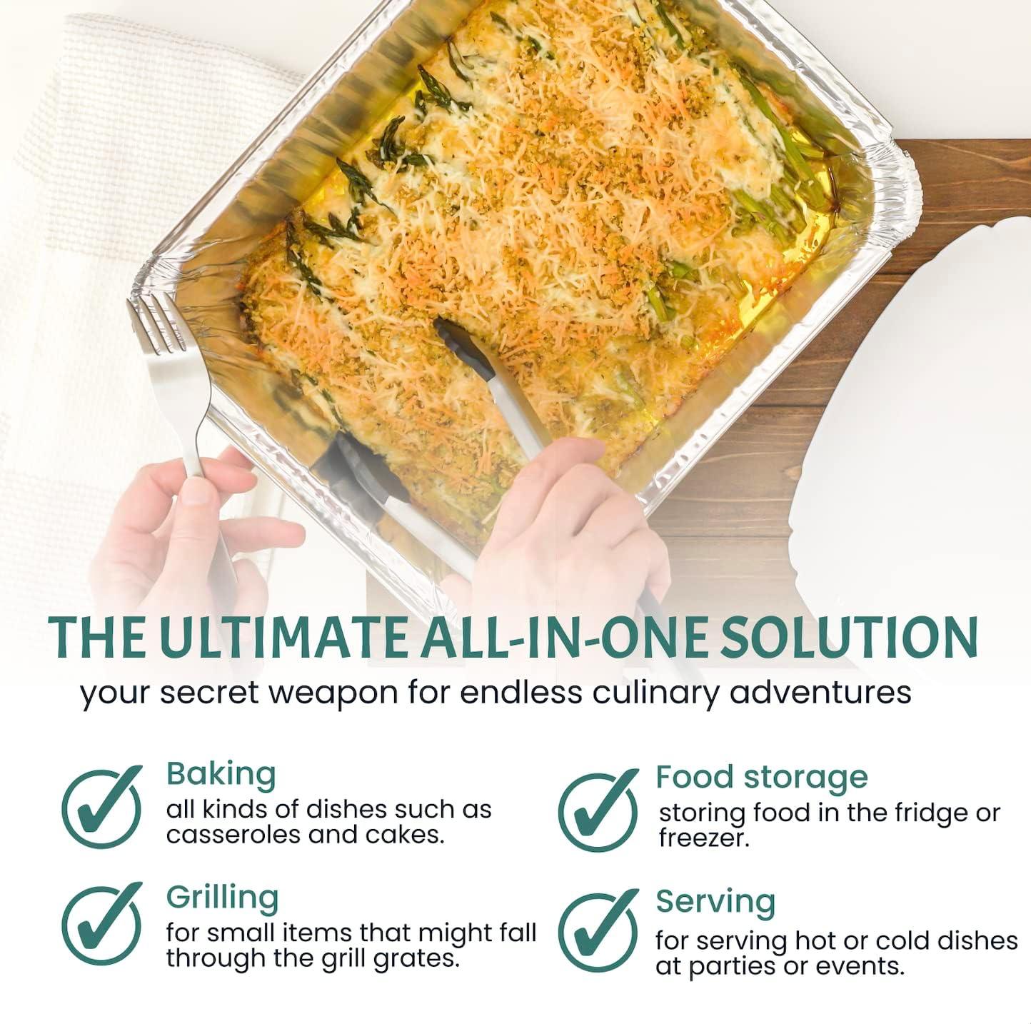 9x13 Aluminum Foil Pans (10 Pack), Disposable Half Size Deep Foil Pans, Cookware, Food Prepping, Large Pans for Baking, Reheating, Grilling