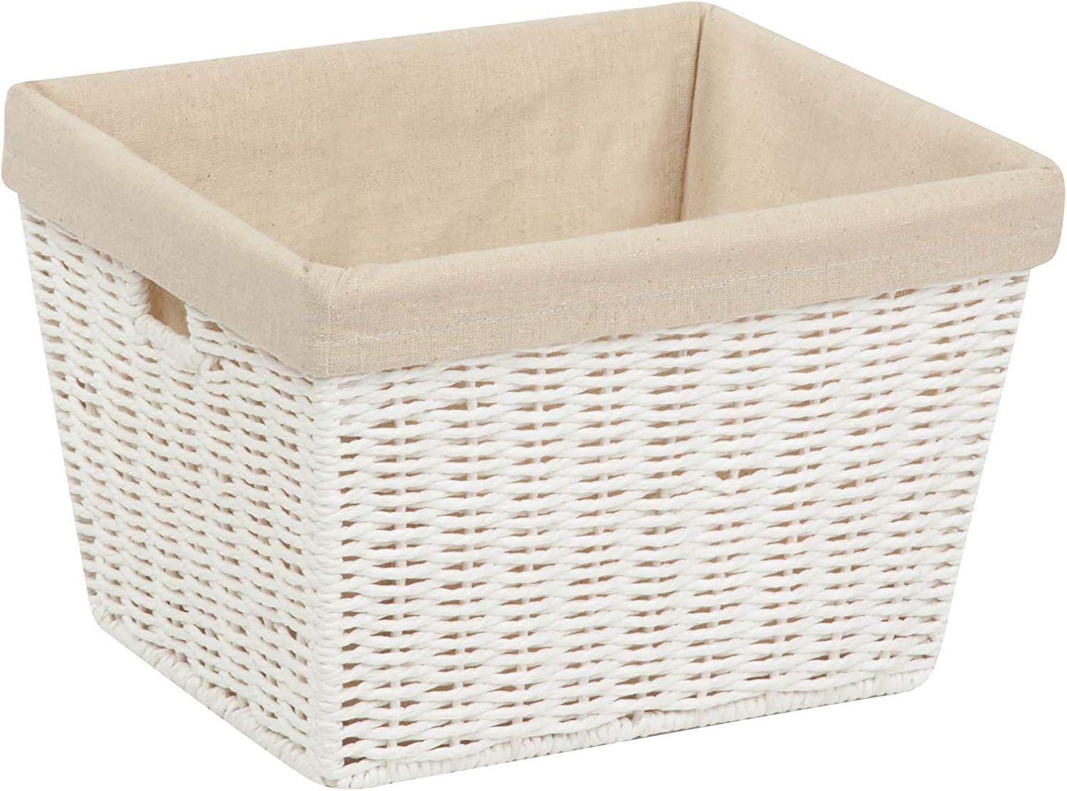 White Rectangular Paper Rope Storage Basket with Liner