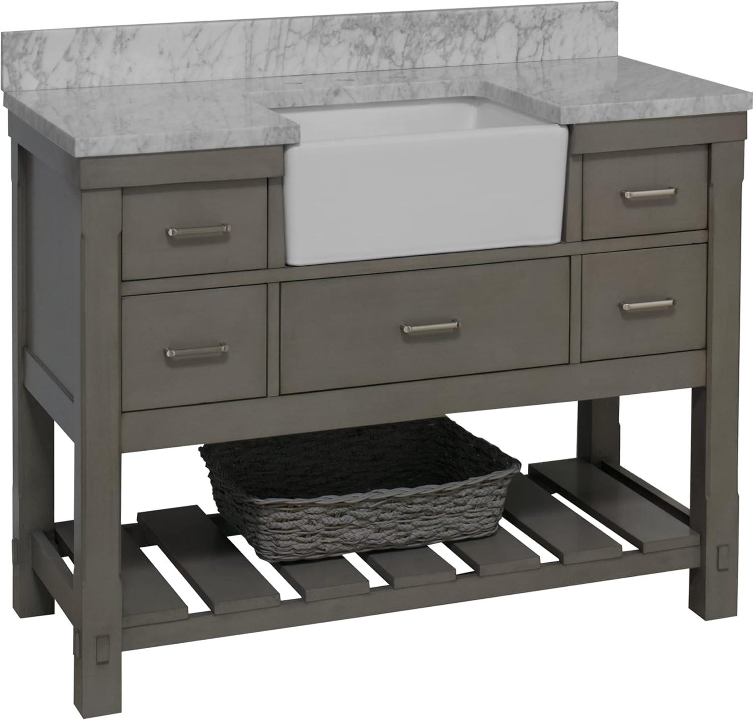 Charlotte 48-inch Weathered Gray Bathroom Vanity with Carrara Marble Top