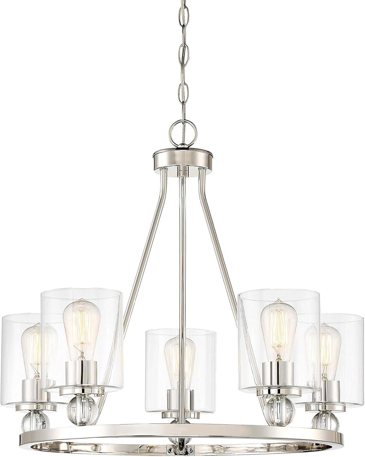 Chandelier 5 Light Polished Nickel Glass in Contemporary Style 22 inches Tall By 25.5 inches Wide Bailey Street Home 57-Bel-3098336