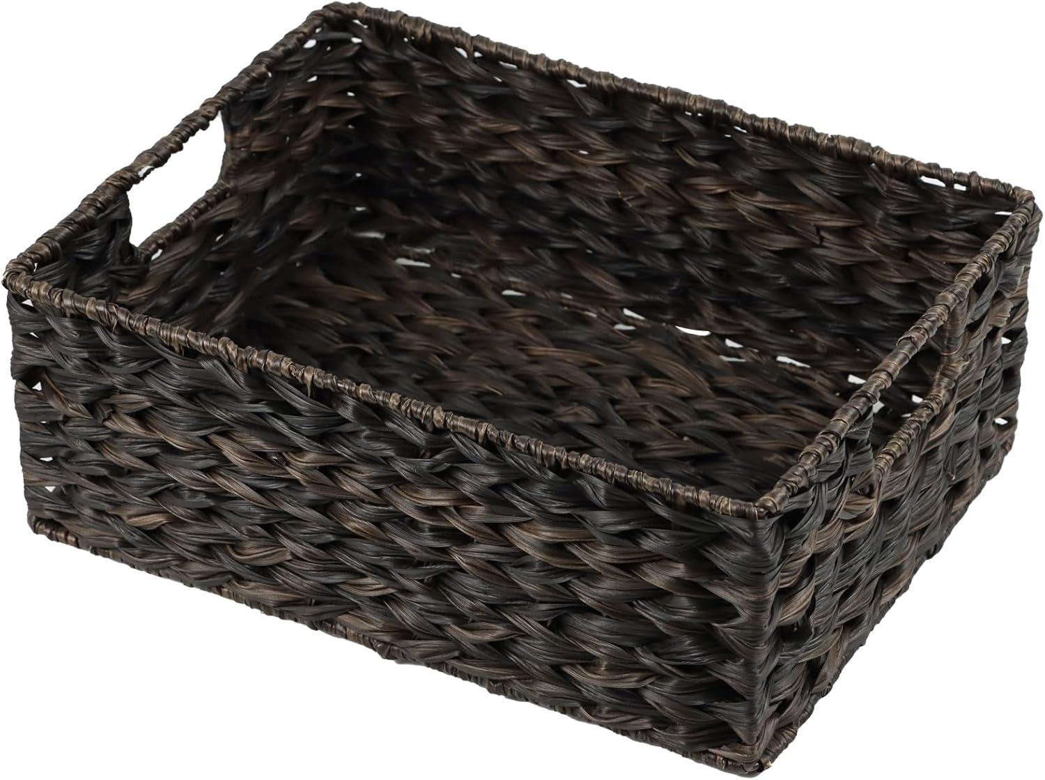 Large Black Woven Plastic Rectangular Storage Basket