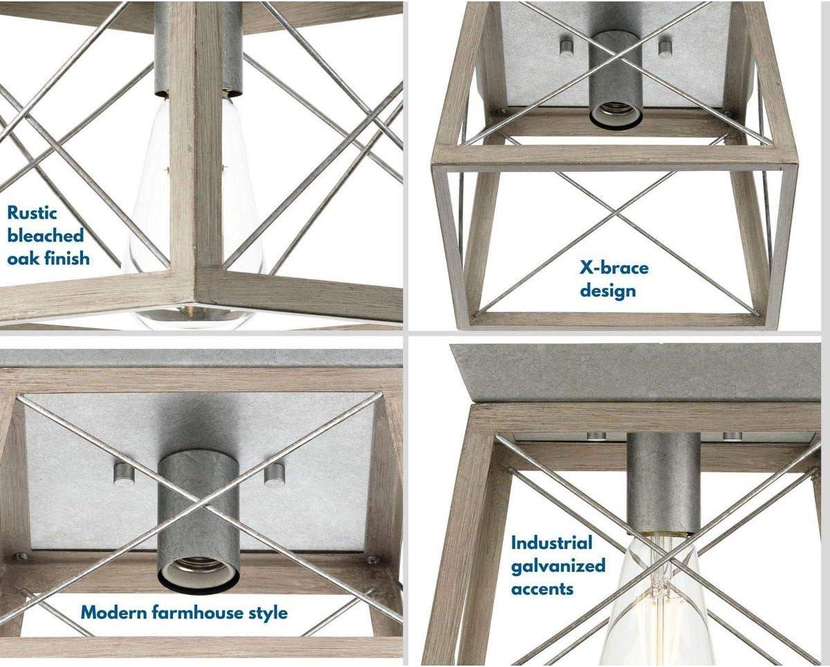 Progress Lighting Briarwood 1-Light Flush Mount, Galvanized, Faux-Painted Wood Shade