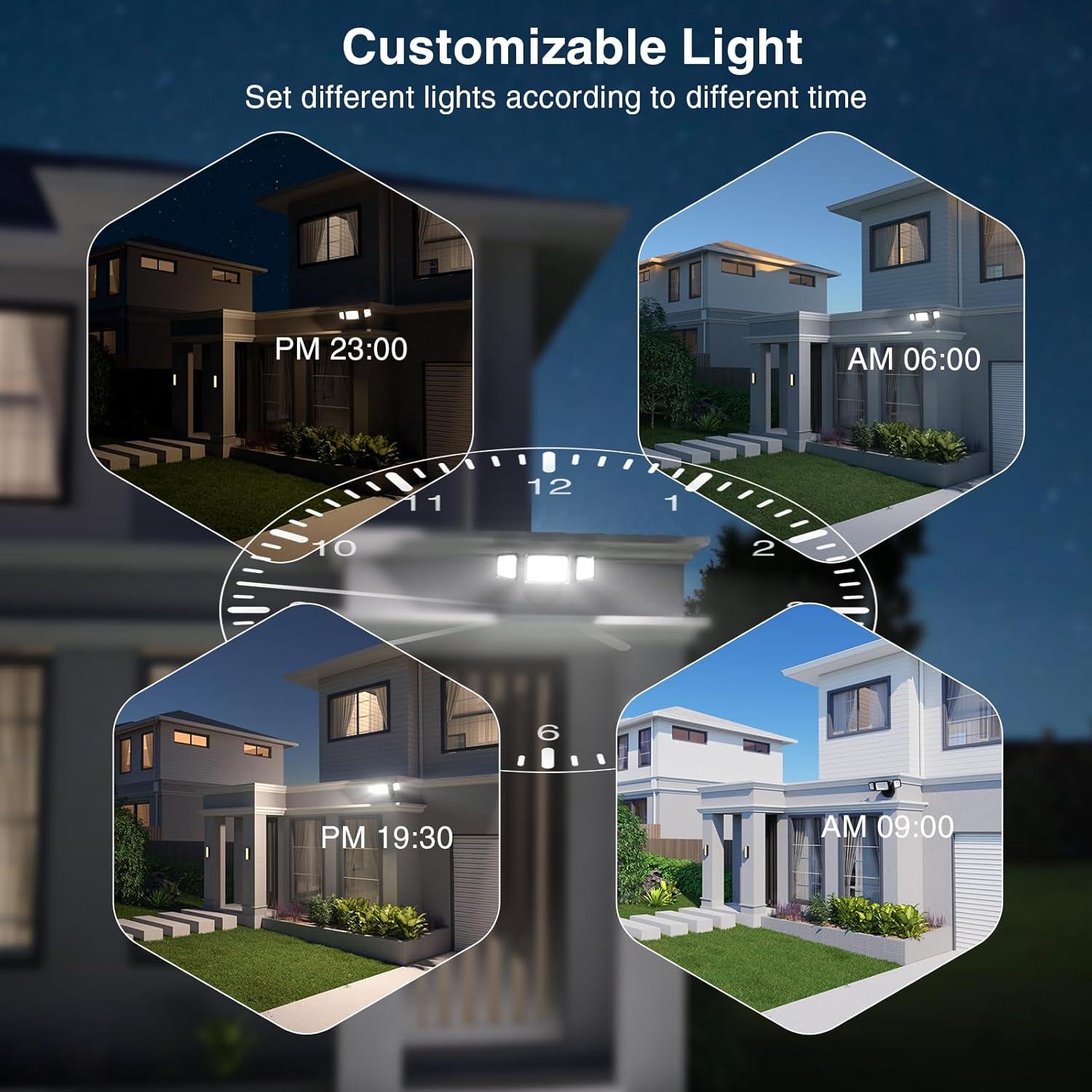 Onforu 55W Smart LED Flood Lights Outdoor, 5500LM, Tunable 2700K-6500K, APP Control, WiFi Alexa Security Lights with Timer & Adjustable 3 Head, IP65 Waterproof for House, Yard, Porch, Garage, Backyard