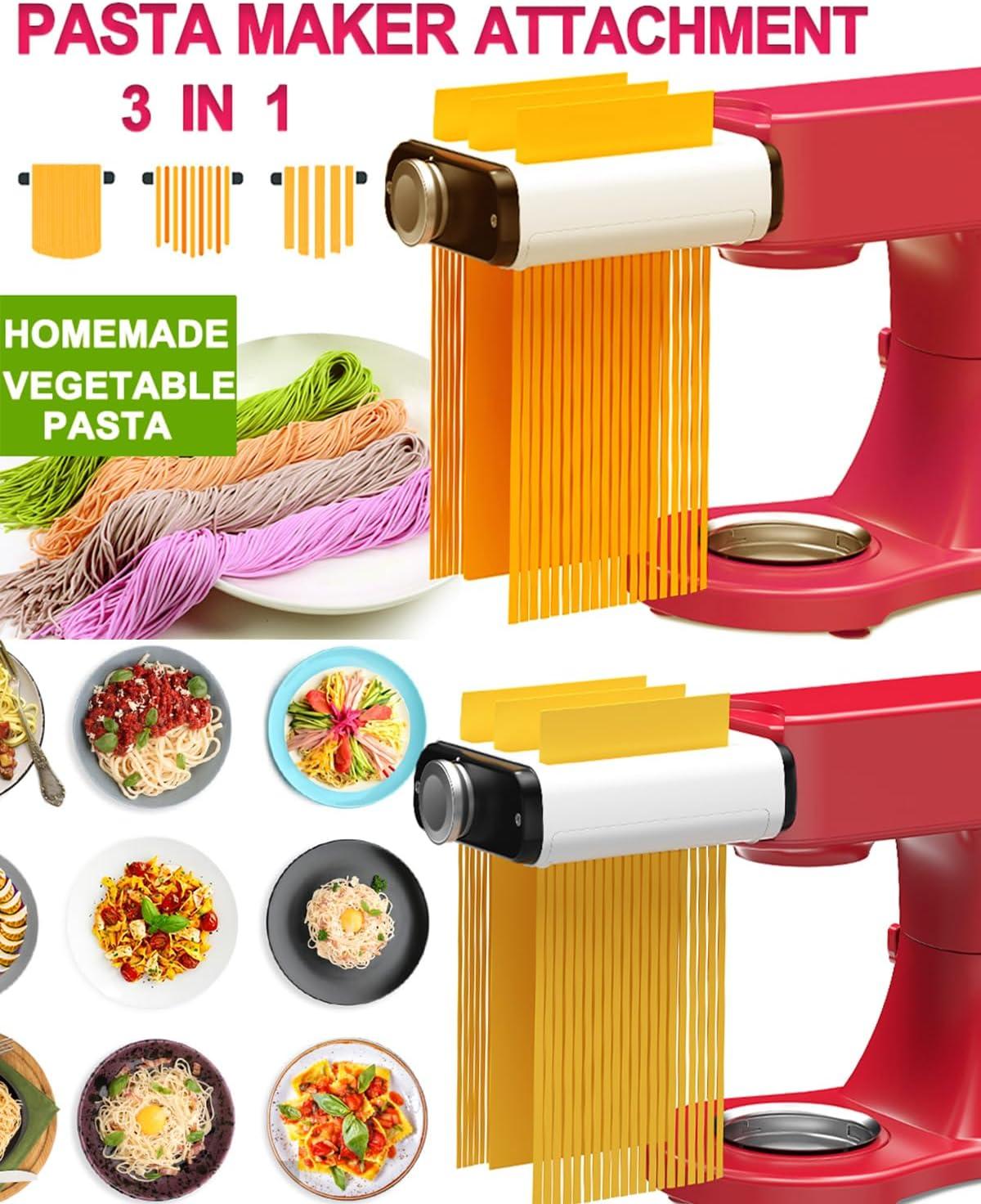 Pasta Maker Attachment for Kitchenaid/Cuisinart Stand Mixers, 3 in 1 Noodle Maker Pasta Roller Fettuccine Spaghetti Cutter and Cleaning Brush, Kitchen aid Accessories- Pasta Roller and Cutter Set C35