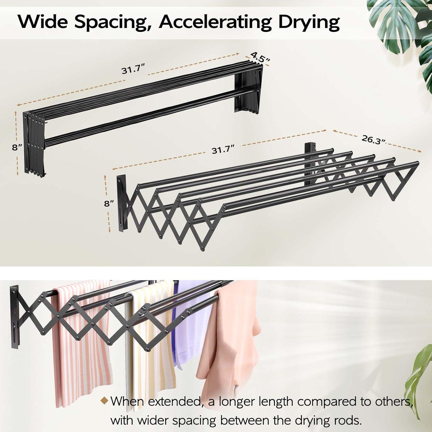 Black Stainless Steel Wall Mounted Foldable Drying Rack with 7 Rods