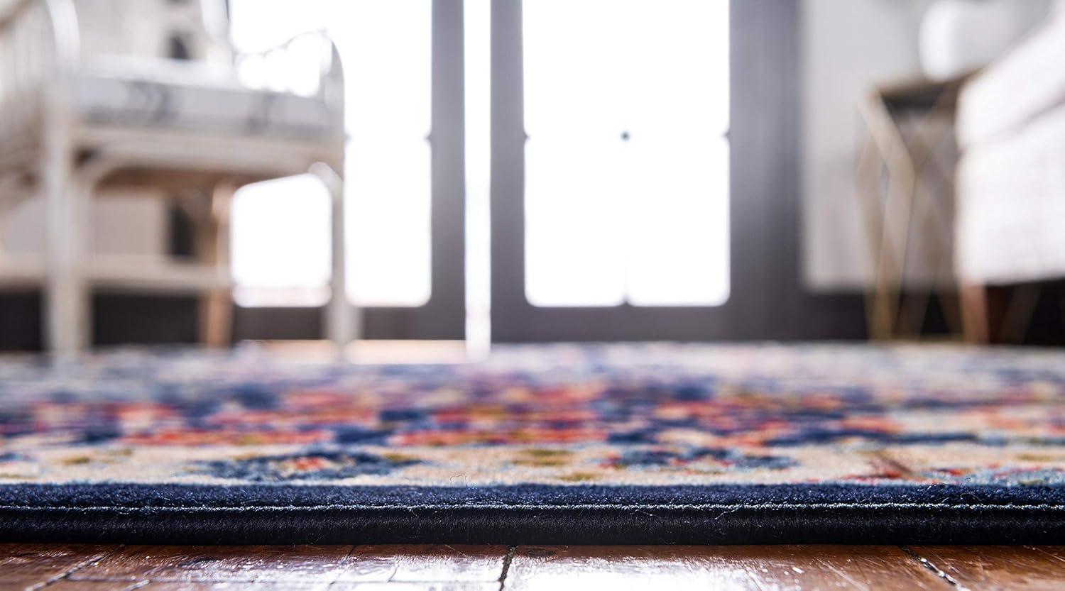 Unique Loom Cape Cod Espahan Rug Navy Blue/Black 6' 1" x 9' Rectangle Floral Traditional Perfect For Living Room Bed Room Dining Room Office