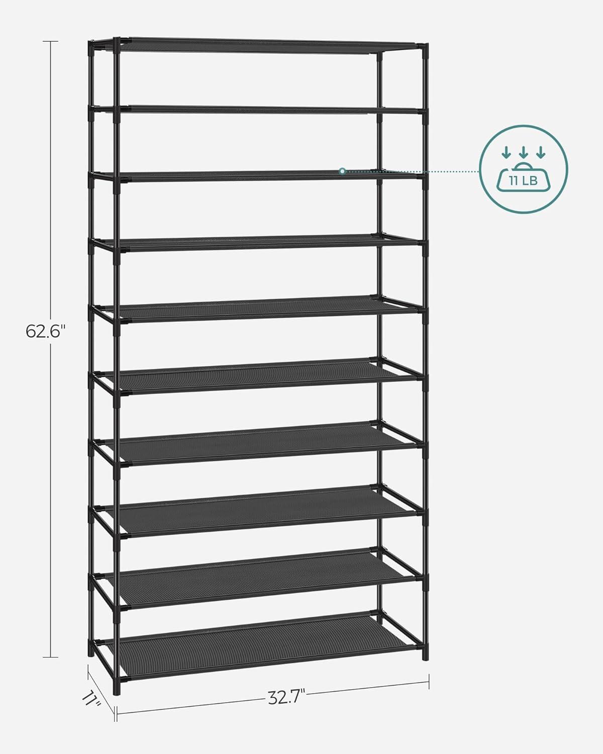 Black Metal and Fabric 10-Tier Wall Mounted Shoe Rack