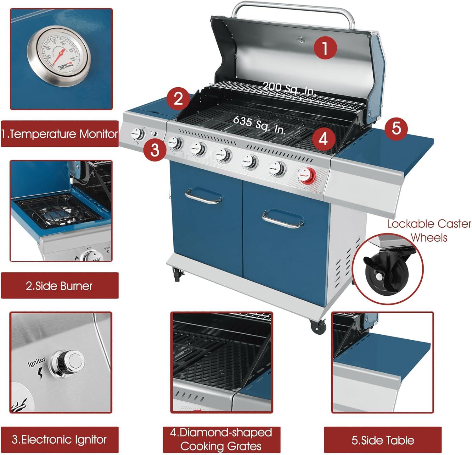 Royal Gourmet 6-burner Free Standing Liquid Propane 74000 BTU Grill with Side Burner and Cabinet