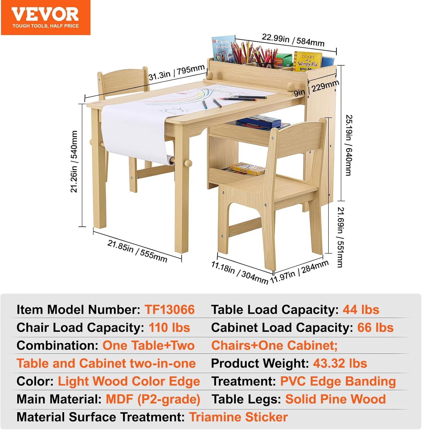 Light Wood Kids Art Table with Storage and Chairs