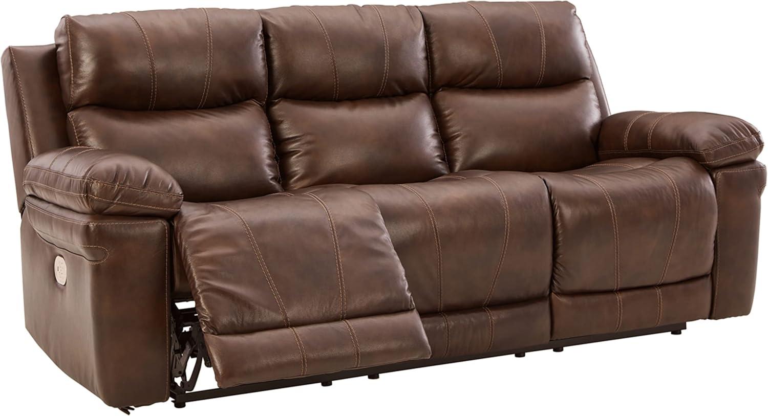 Ashley Furniture Edmar Leather Power Reclining Sofa with Headrest in Chocolate