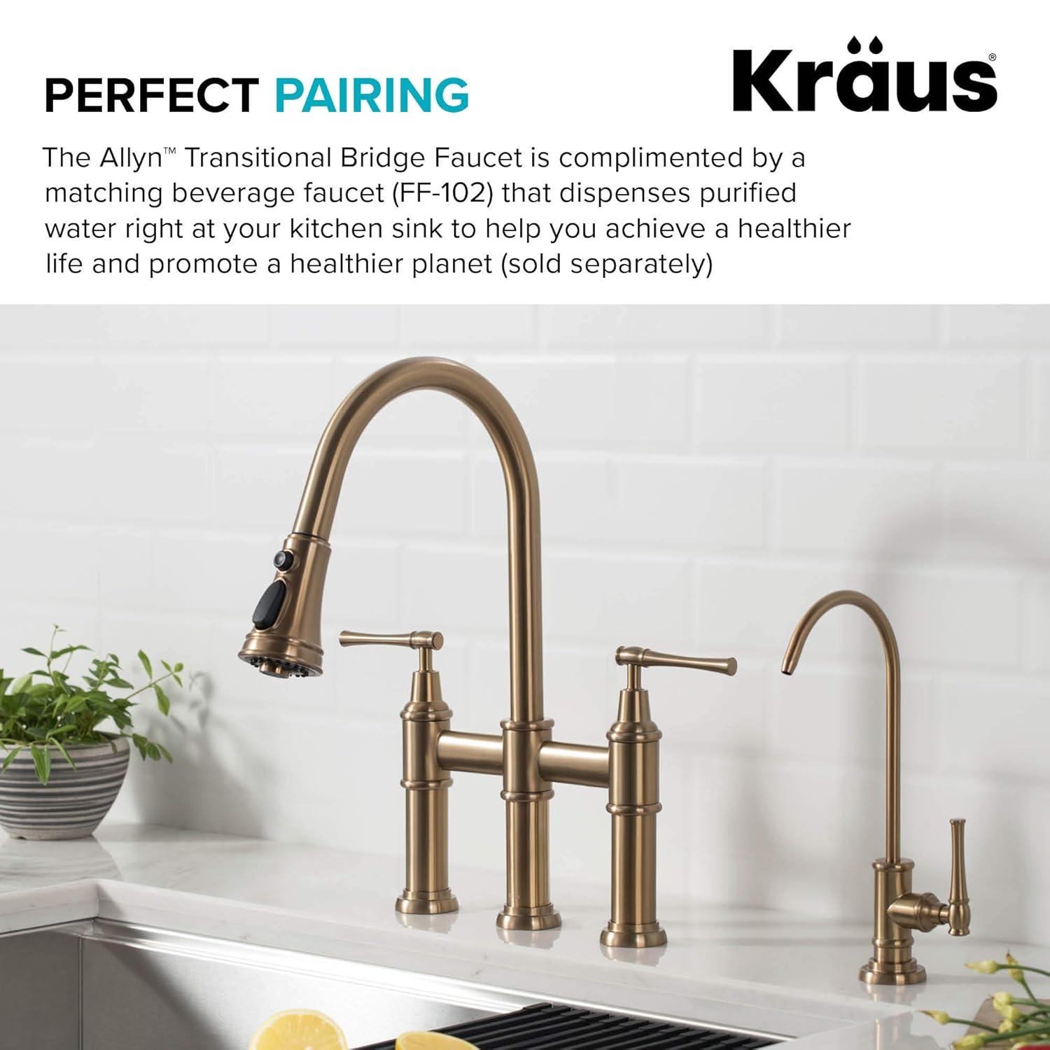 Kraus Allyn Transitional Bridge Kitchen Faucet and Water Filter Faucet Combo