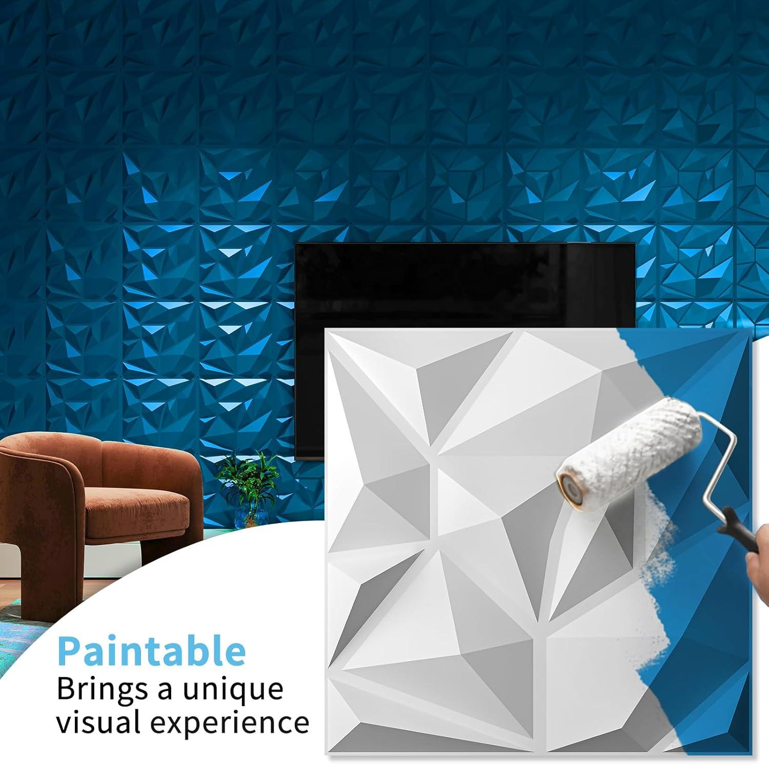 Art3d 20 Pack Decorative 3D Wall Panels, 19 Sq.Feet PVC Interior Wall Décor, 11.8"x11.8", White