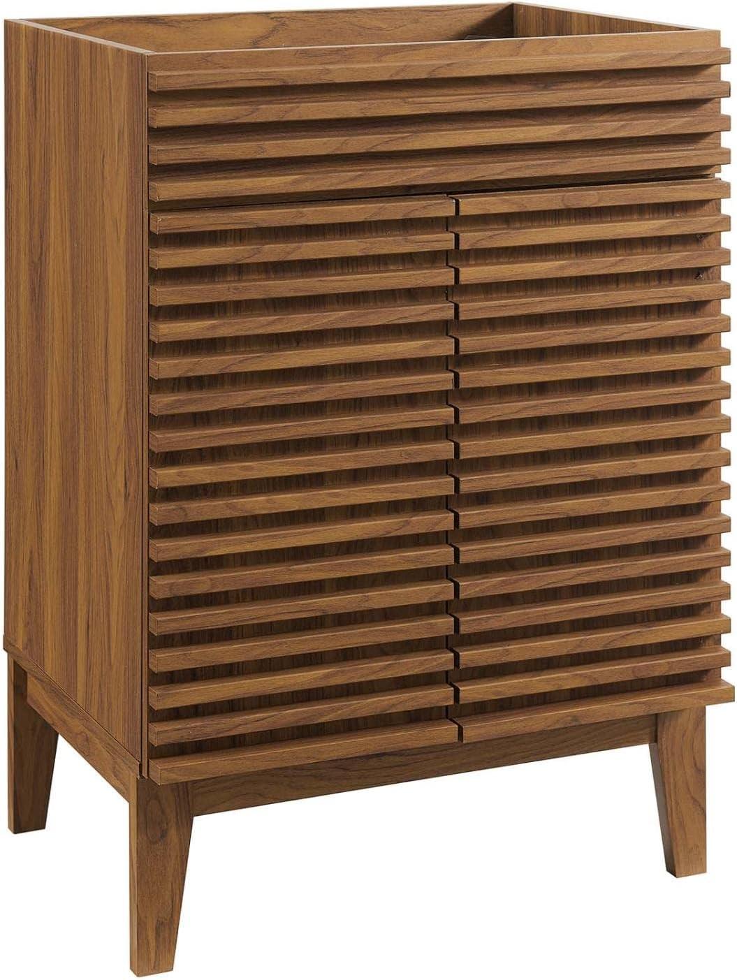 Mid-Century Modern Render 24" Walnut Grain Bathroom Vanity Cabinet